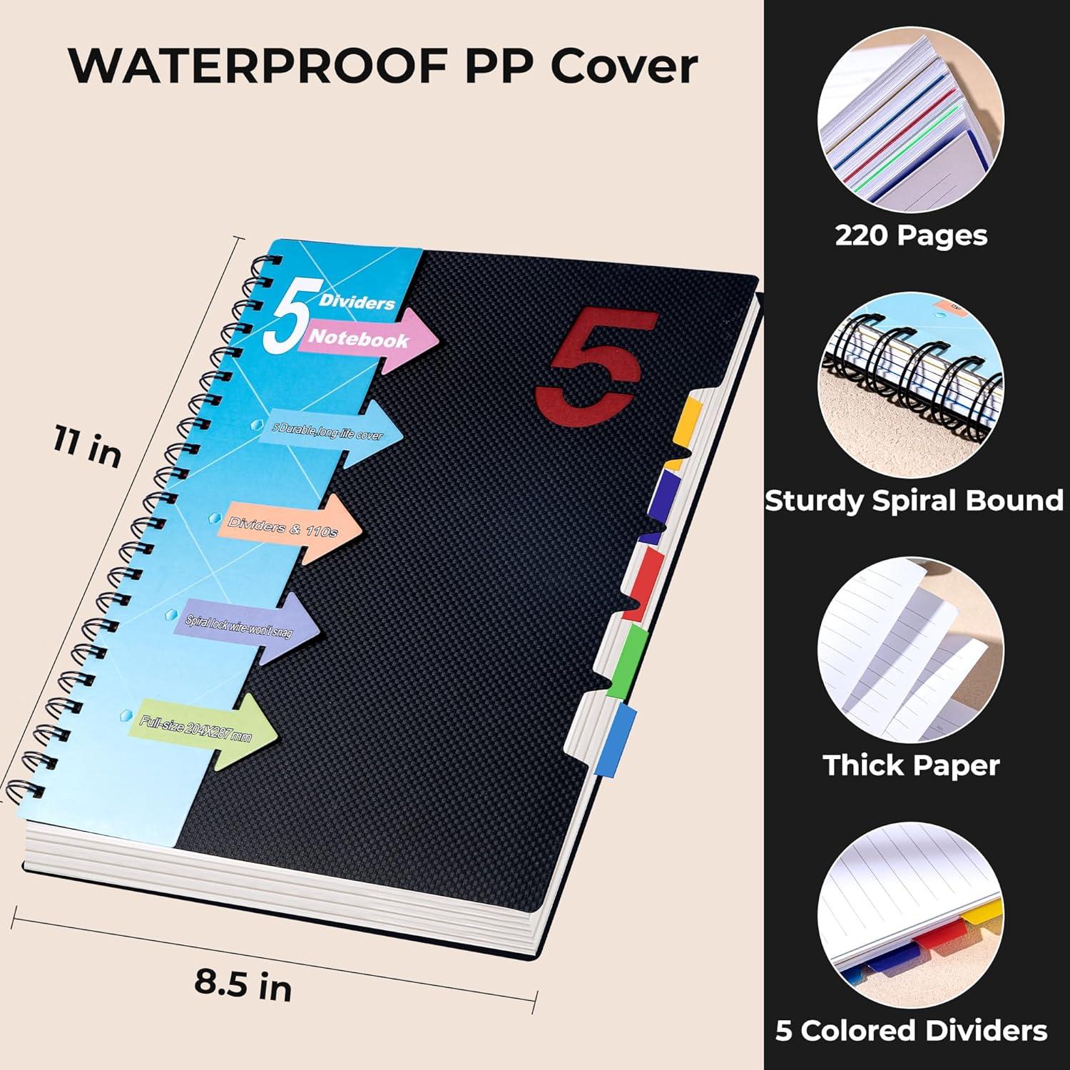 Cuaderno Espiralado CAGIE A4 5 Materias Negro 220 Páginas