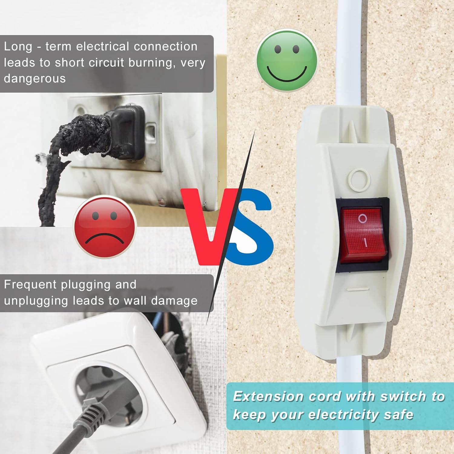 Cable de Extensión Corto 2FT SJTW con Interruptor Blanco 15A