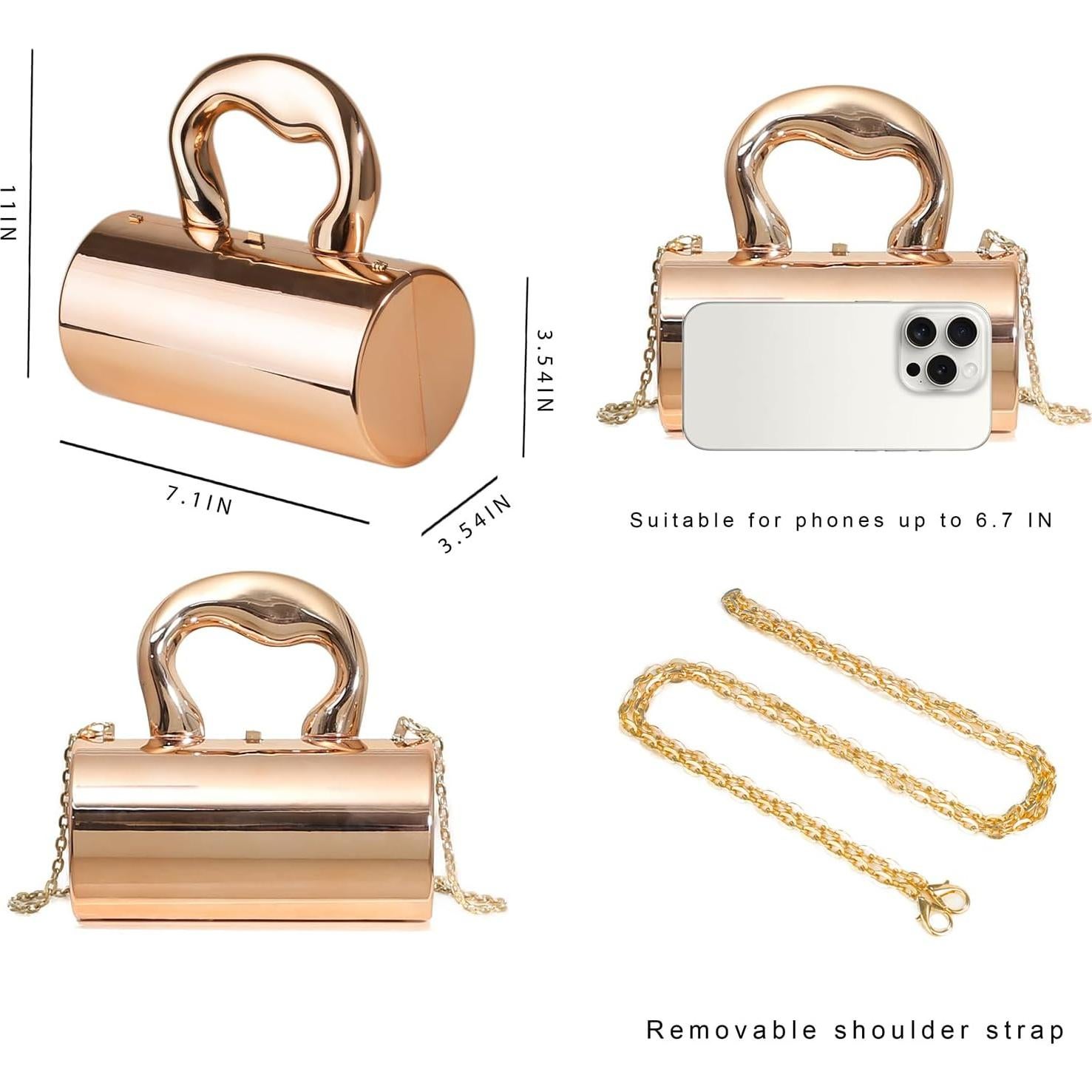 Bolso de Noche Dorado Acrílico BagHeiyy 17.8x9x27.9cm