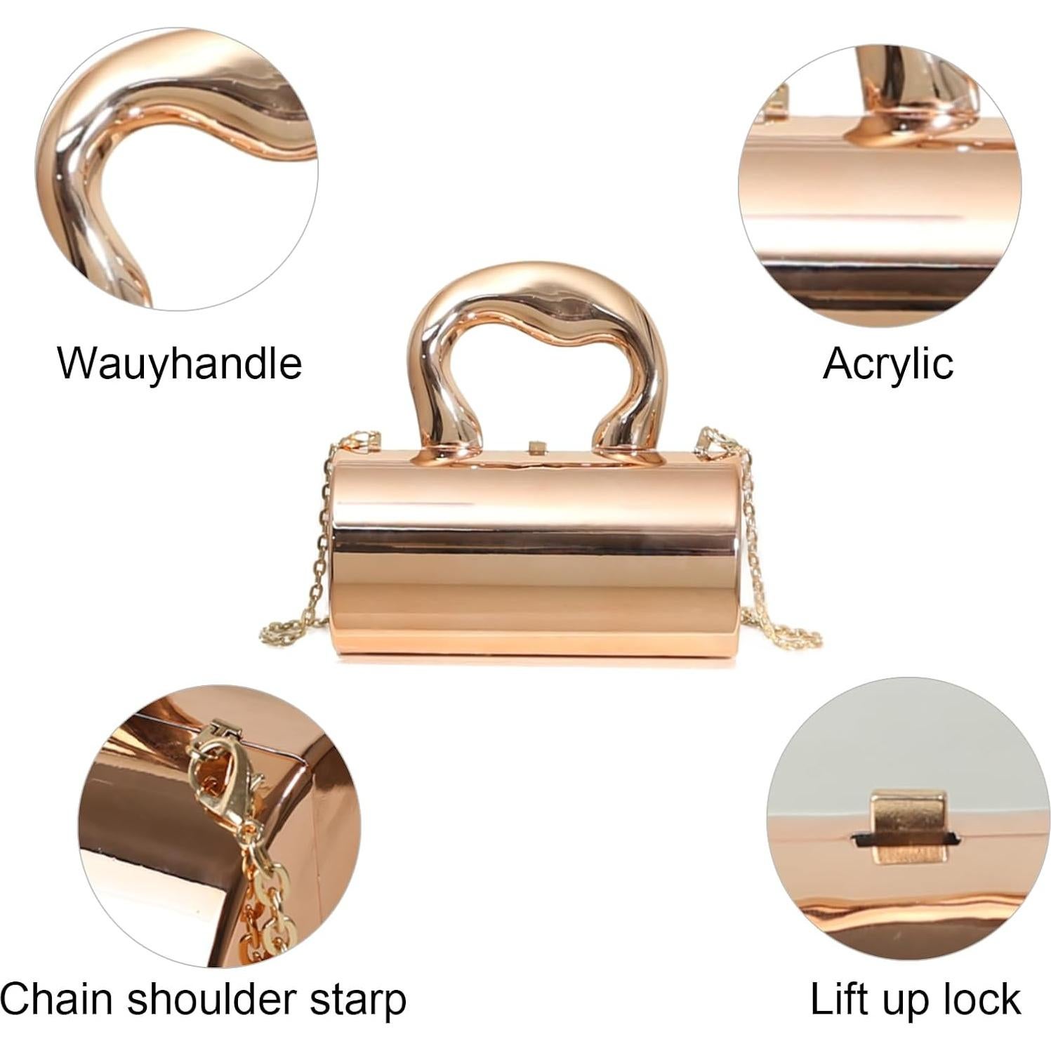 Bolso de Noche Dorado Acrílico BagHeiyy 17.8x9x27.9cm