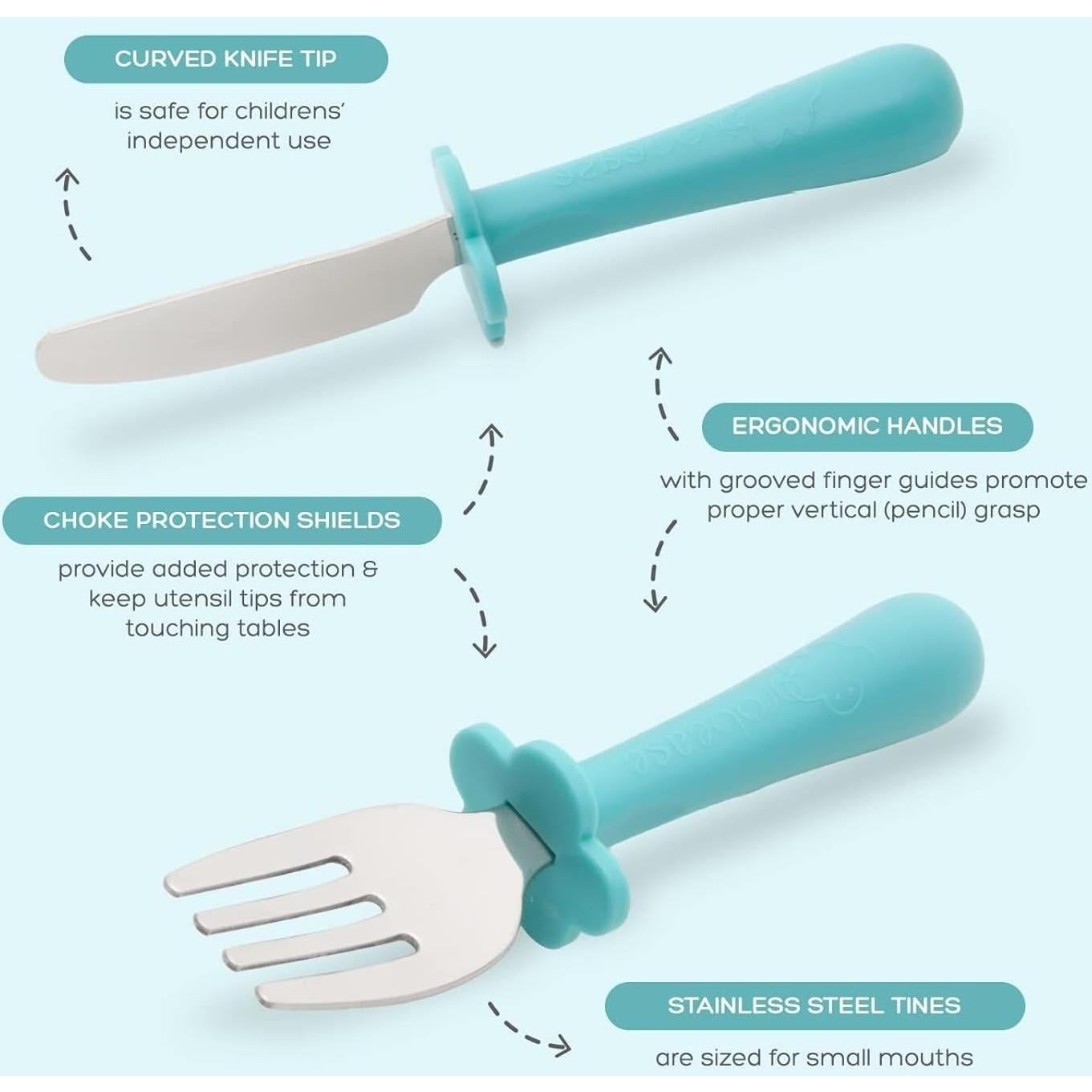 Juego de Cubiertos para Niños Grabease - Acero Inoxidable Azul