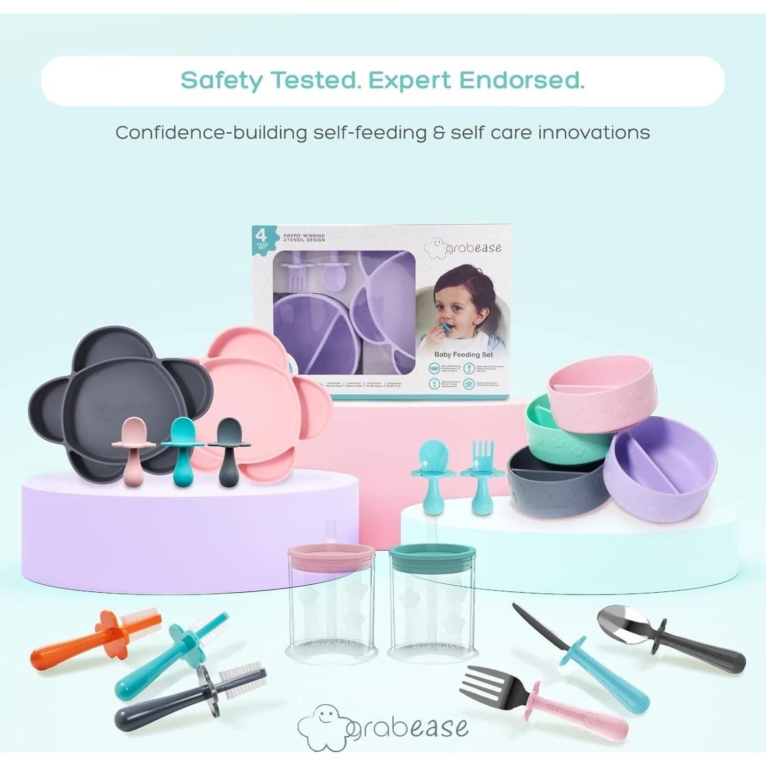 Juego de Cubiertos para Niños Grabease - Acero Inoxidable Azul