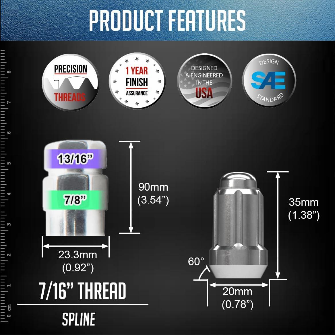 Tuercas de Rueda 20 Pcs 7/16"-20 Cromo Acero Accesorios