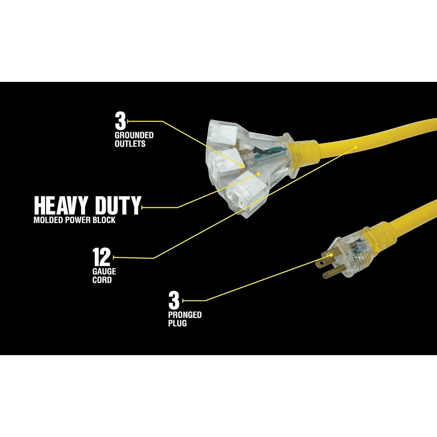 Cable de Extensión Chaqueta Amarilla 2882 12/3 15A 2 Pies