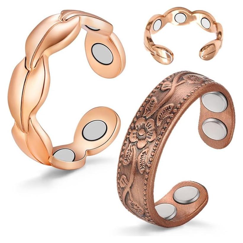 Anillos de Cobre Puro Cigmag para Mujeres Ajustables 2 Pcs