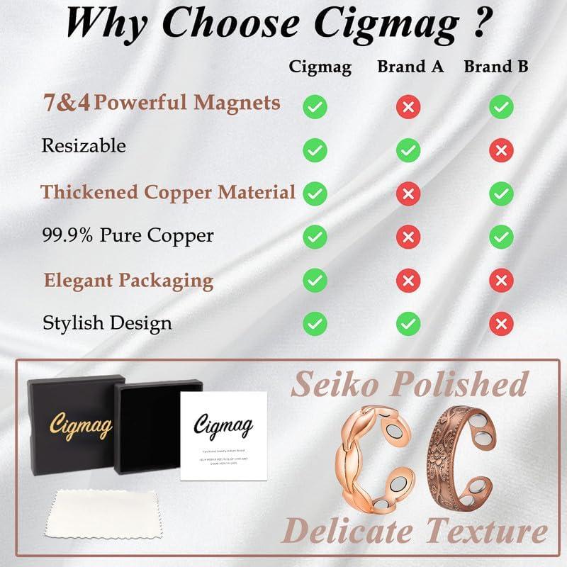 Anillos de Cobre Puro Cigmag para Mujeres Ajustables 2 Pcs