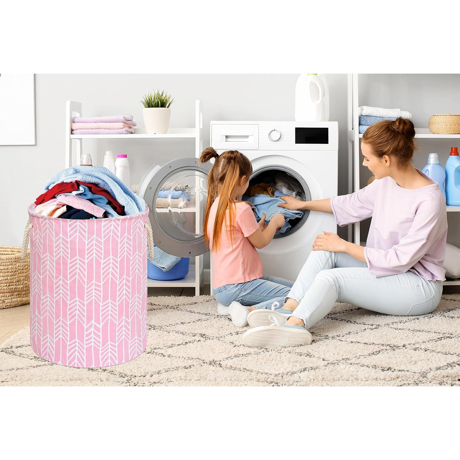 Cesta de lavandería VAIVUSTO rosa redonda 50x40 cm