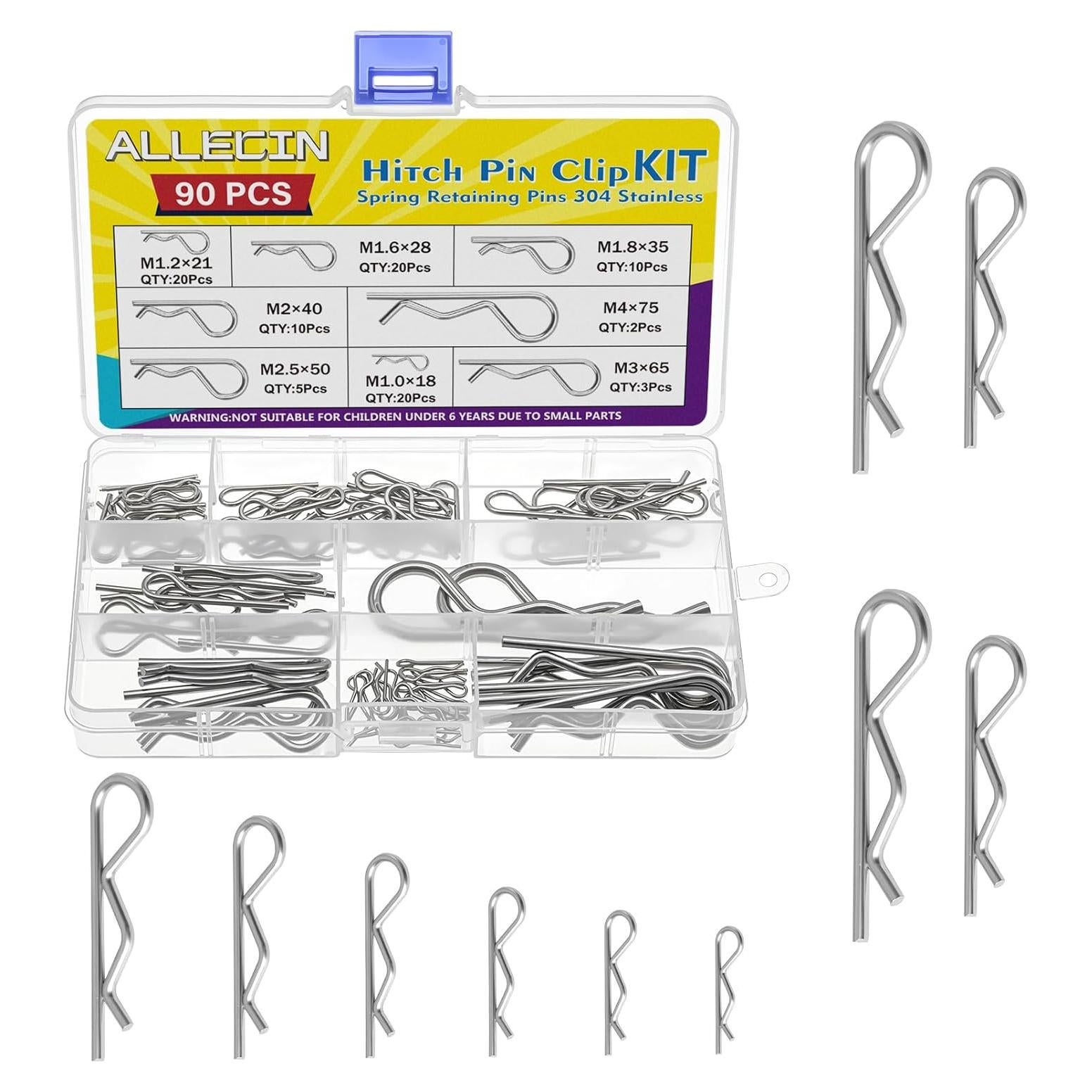 Kit 90 Pcs Clips de Pasador de Enganche ALLECIN R Clips Acero Inoxidable