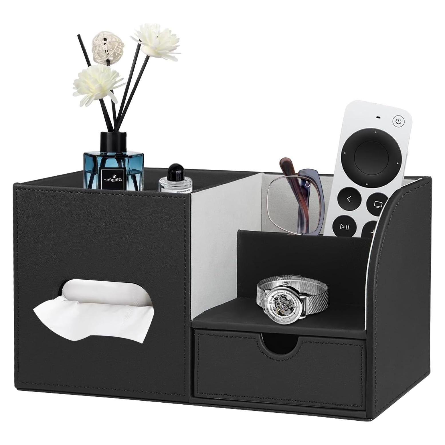 Cubierta de Caja de Tejidos Fanousy Cuero PU Negro 27.9x14.0 cm