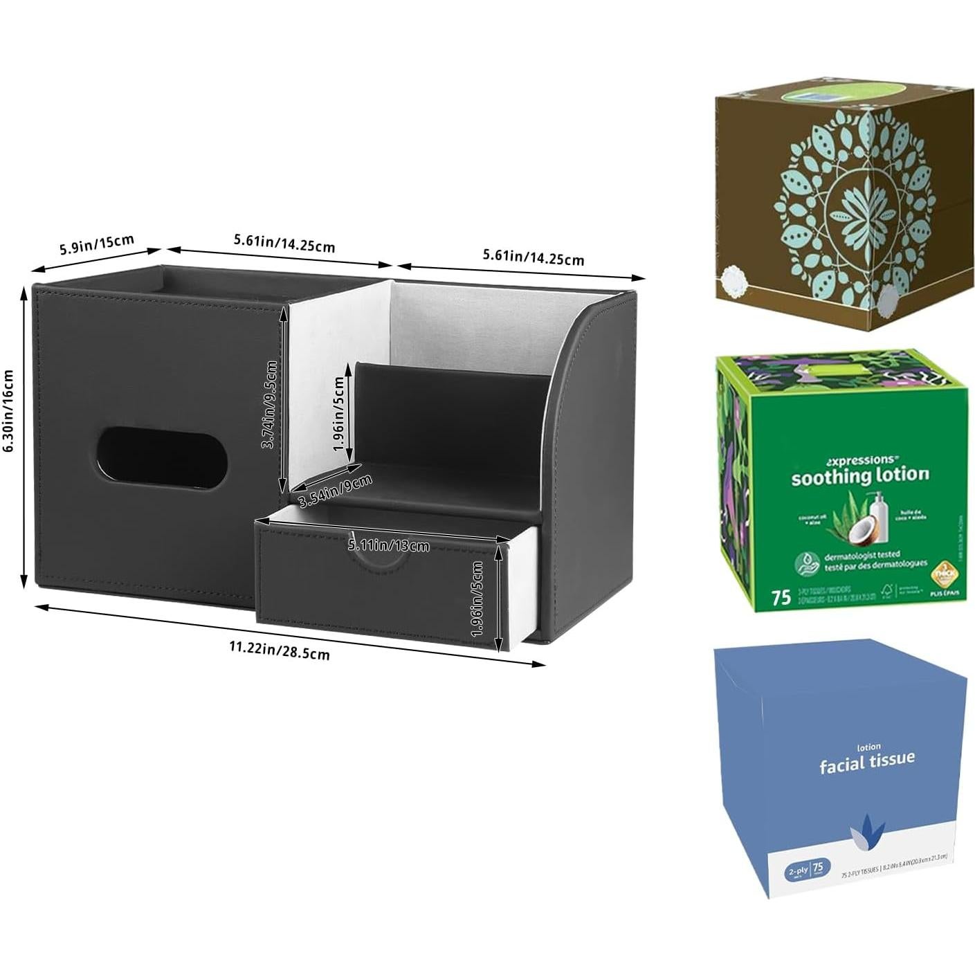 Cubierta de Caja de Tejidos Fanousy Cuero PU Negro 27.9x14.0 cm