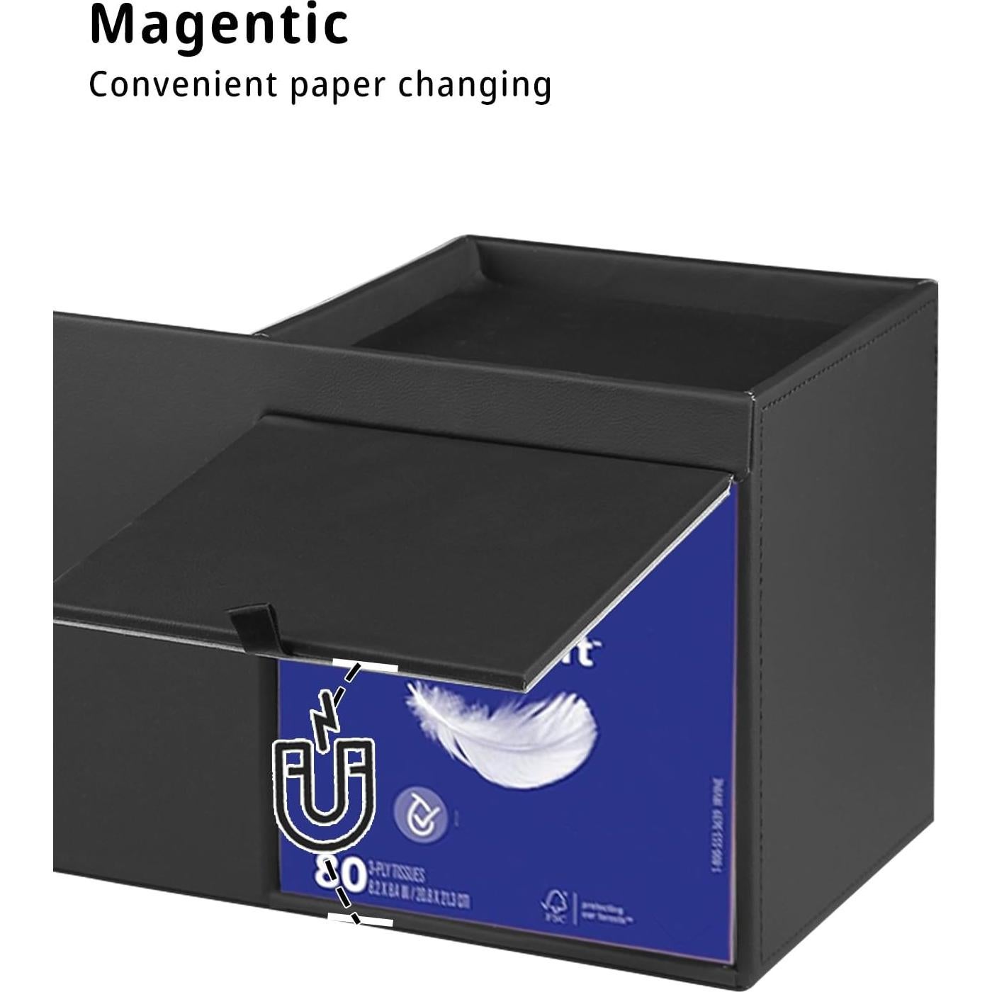 Cubierta de Caja de Tejidos Fanousy Cuero PU Negro 27.9x14.0 cm