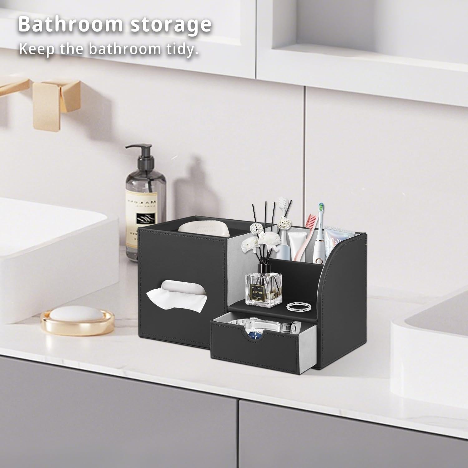 Cubierta de Caja de Tejidos Fanousy Cuero PU Negro 27.9x14.0 cm