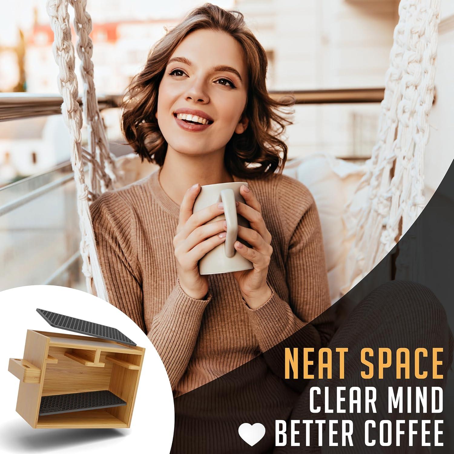 Organizador de Bambú HEXNUB para AeroPress con Alfombrillas Negras