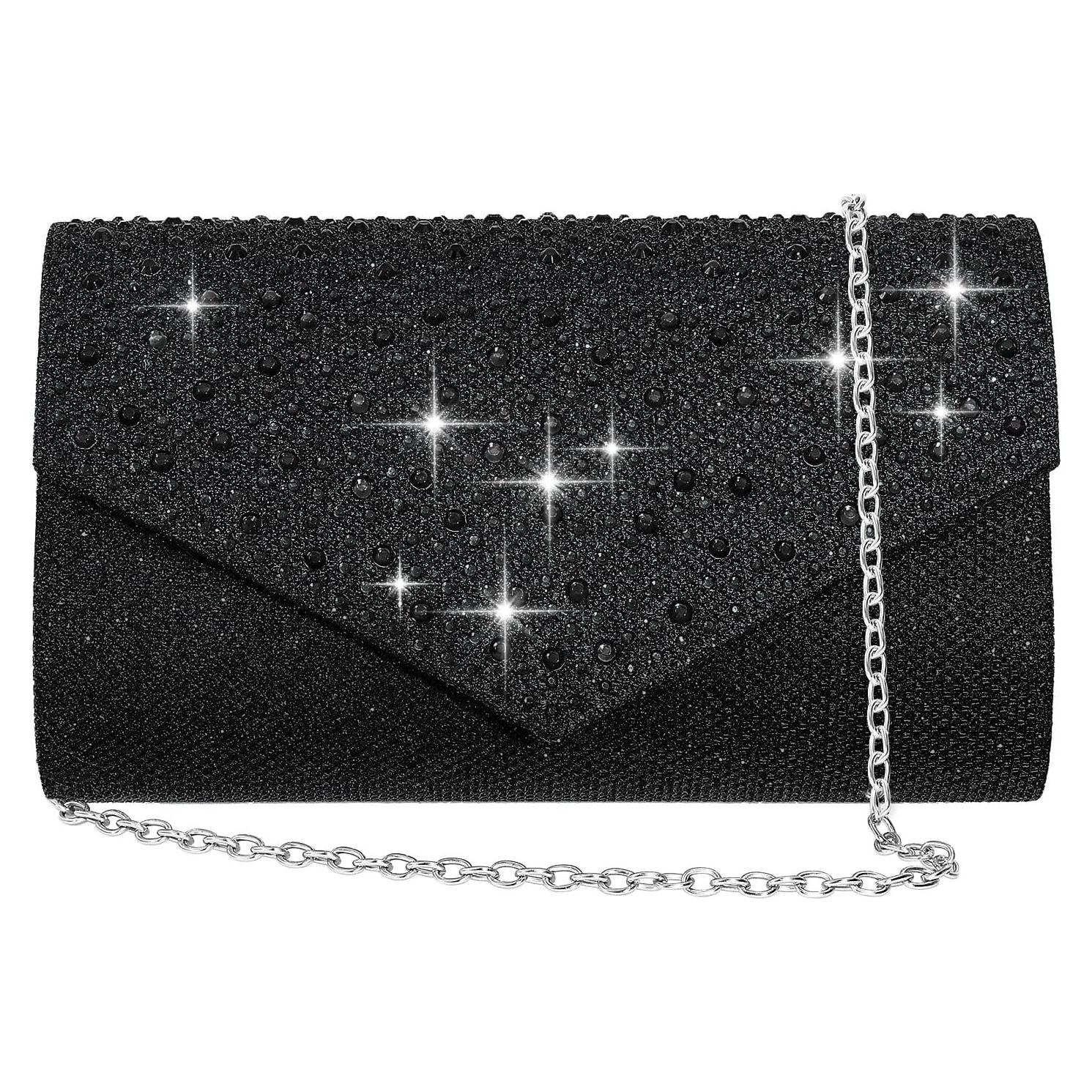 Bolso de mano de strass CurvChic negro 19x12cm para mujer