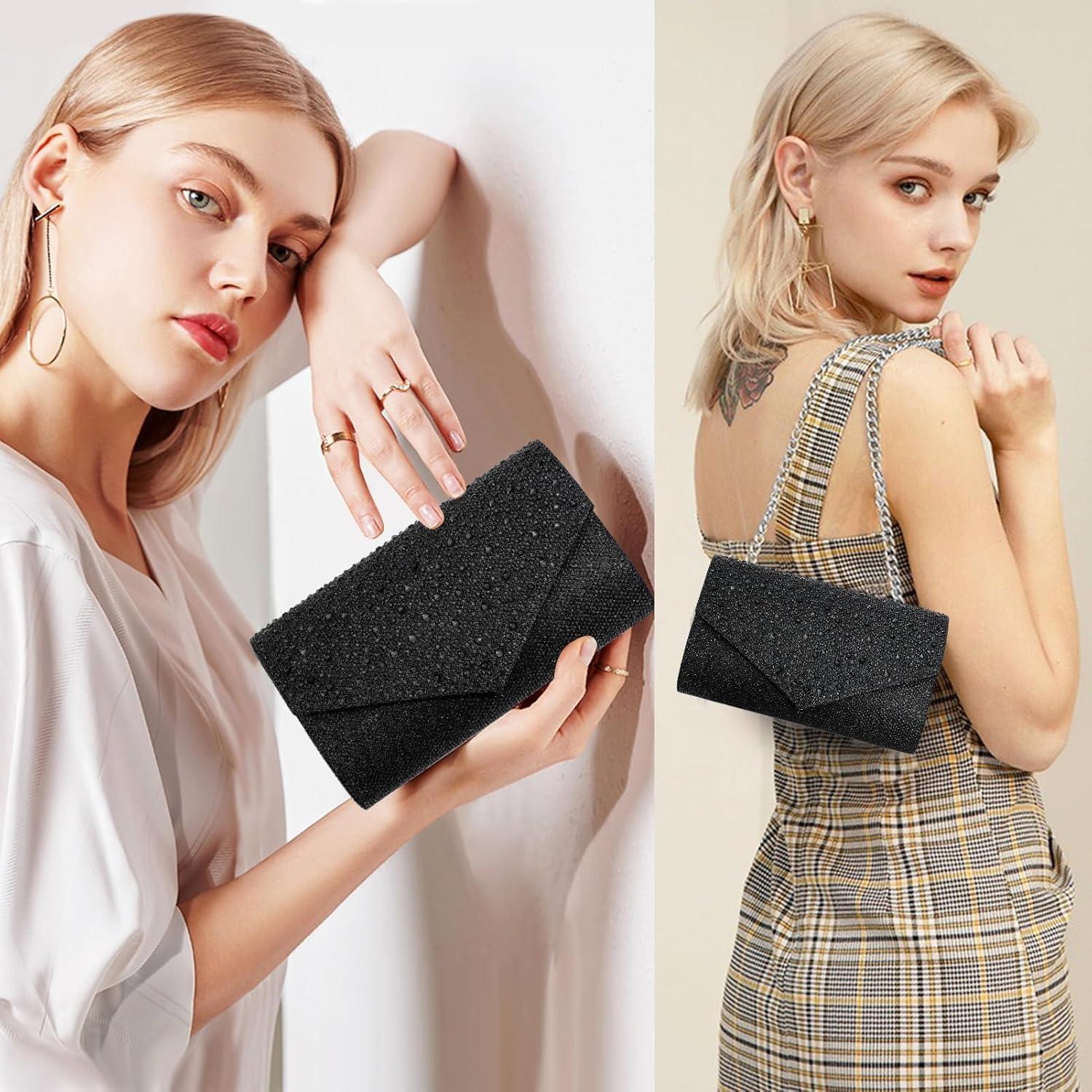 Bolso de mano de strass CurvChic negro 19x12cm para mujer