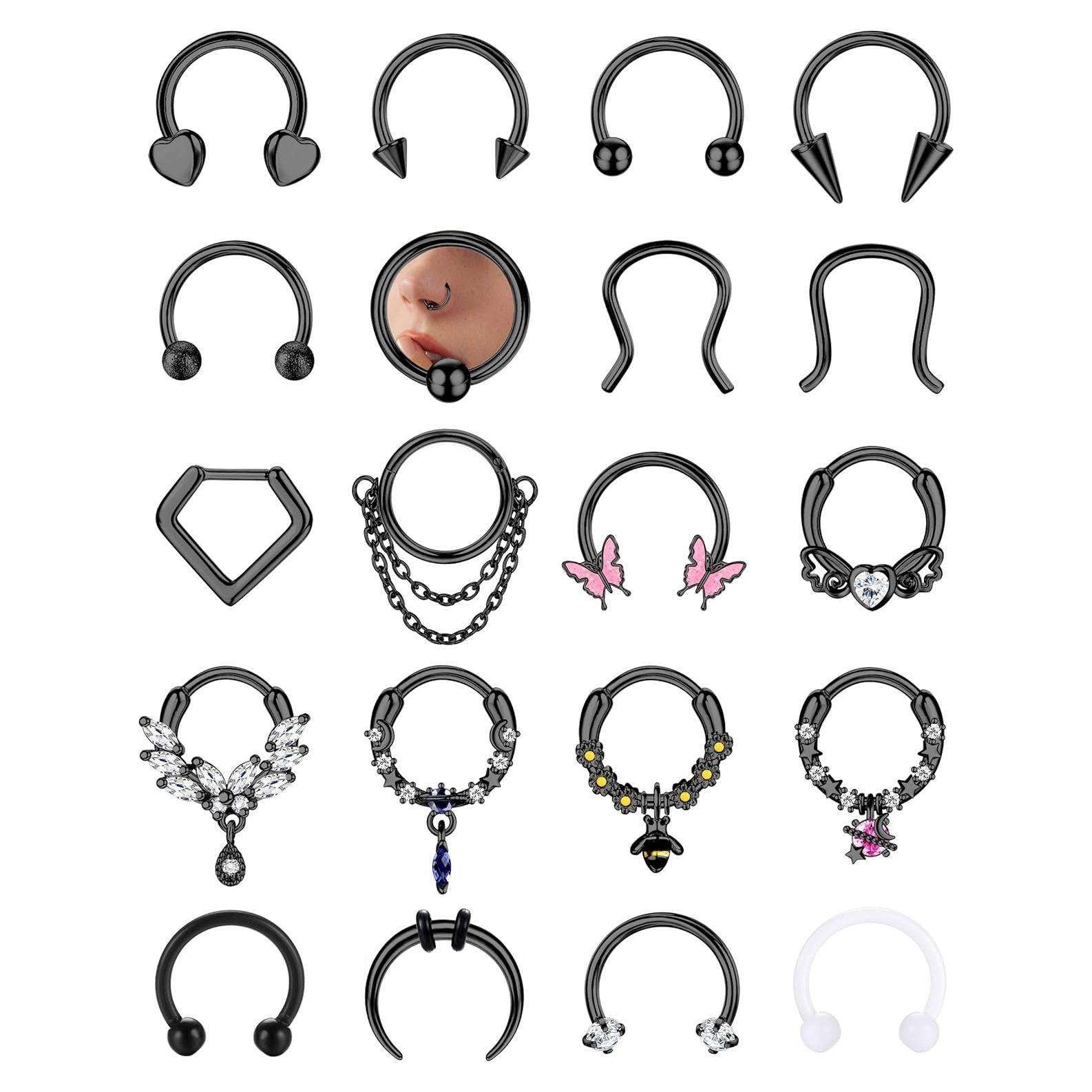 BESTEEL 20 Anillos de Septum Acero Quirúrgico 16G Hipoalergénicos