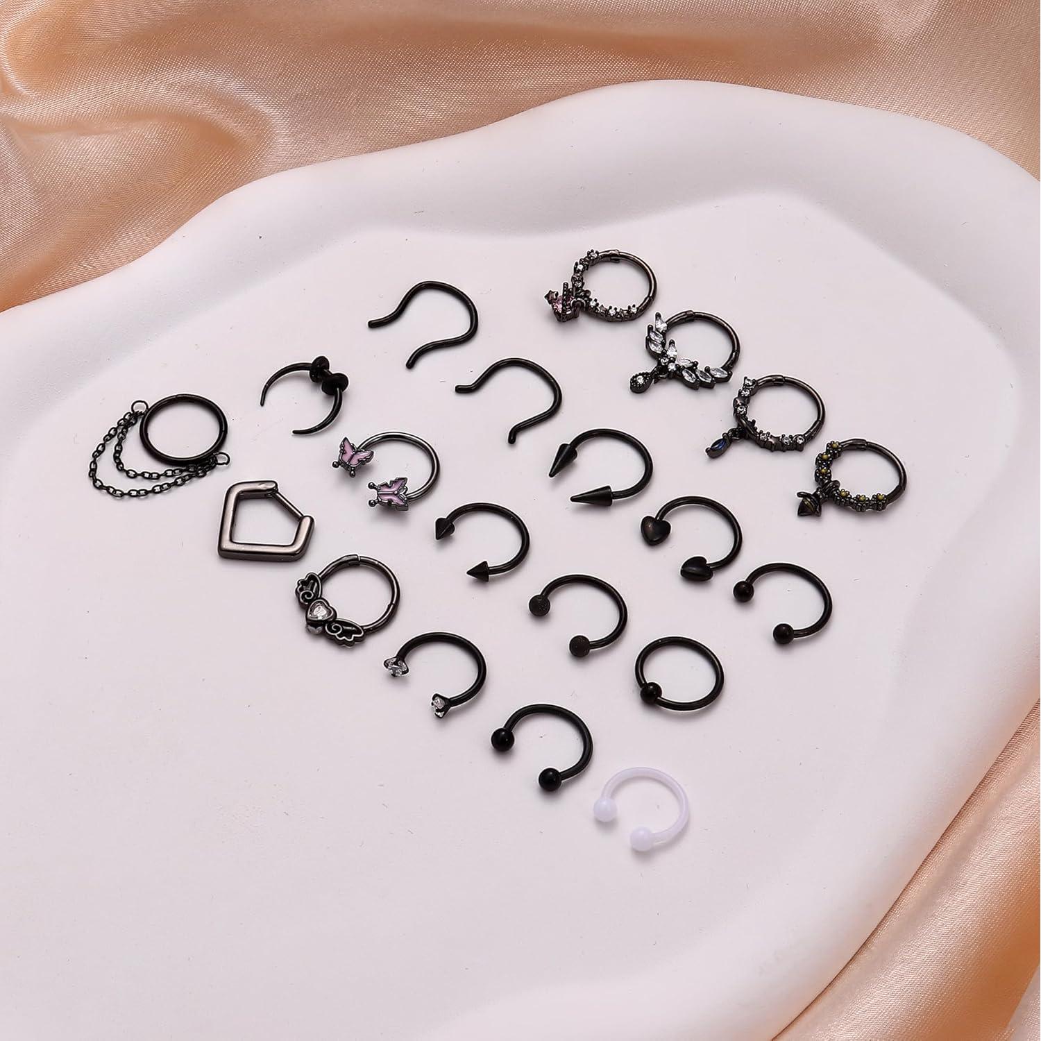 BESTEEL 20 Anillos de Septum Acero Quirúrgico 16G Hipoalergénicos
