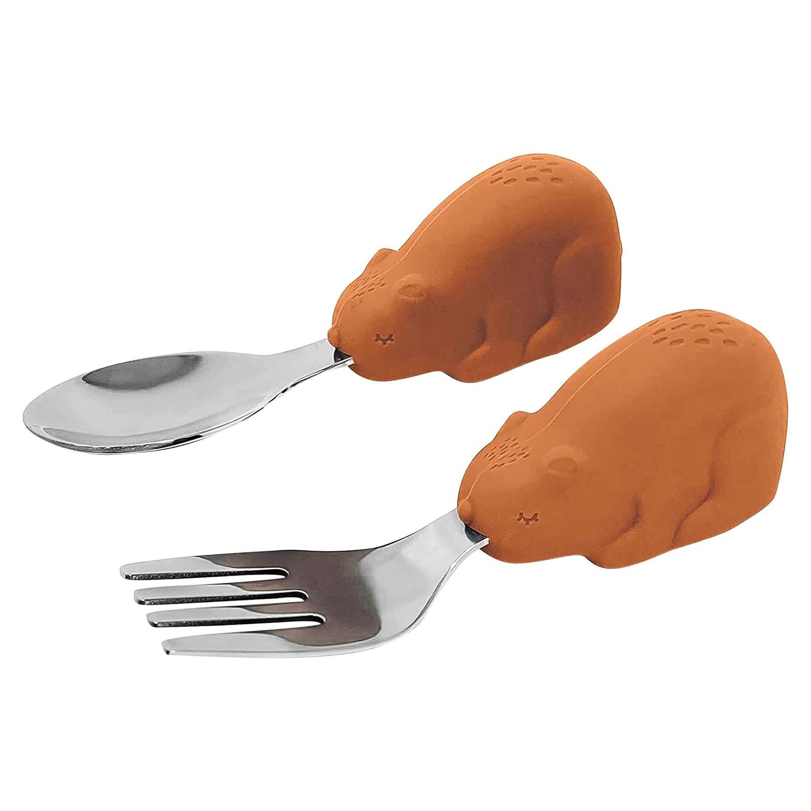 Set de Utensilios para Niños Tiny Twinkle - Cuchara y Tenedor Oso Canela