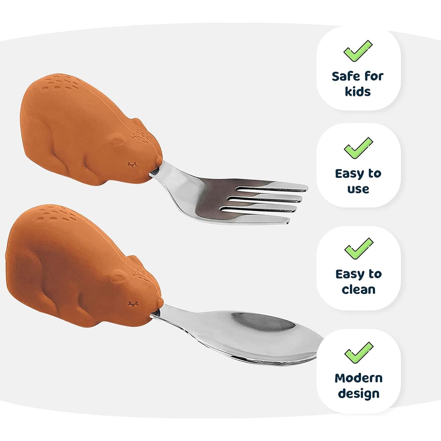 Set de Utensilios para Niños Tiny Twinkle - Cuchara y Tenedor Oso Canela