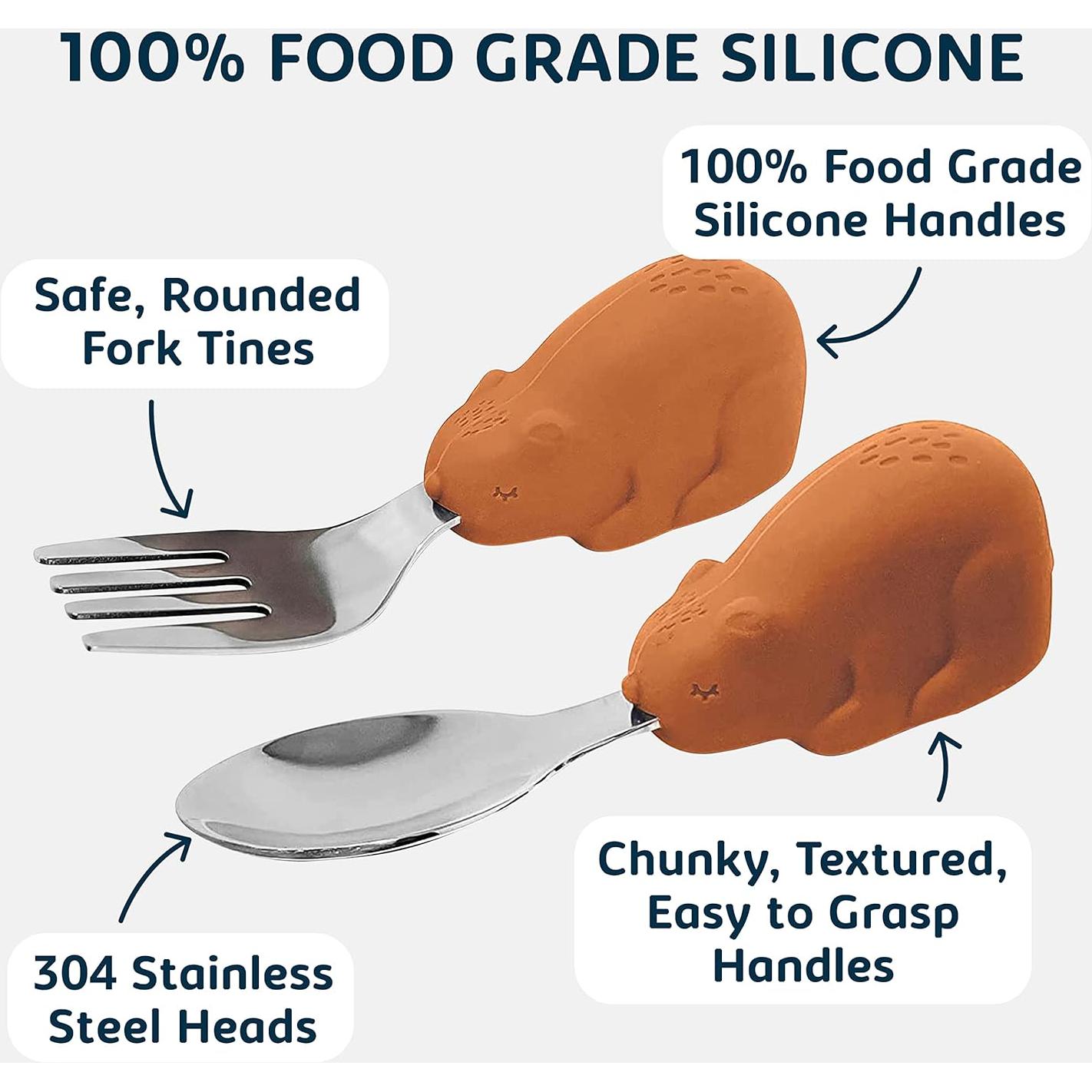 Set de Utensilios para Niños Tiny Twinkle - Cuchara y Tenedor Oso Canela