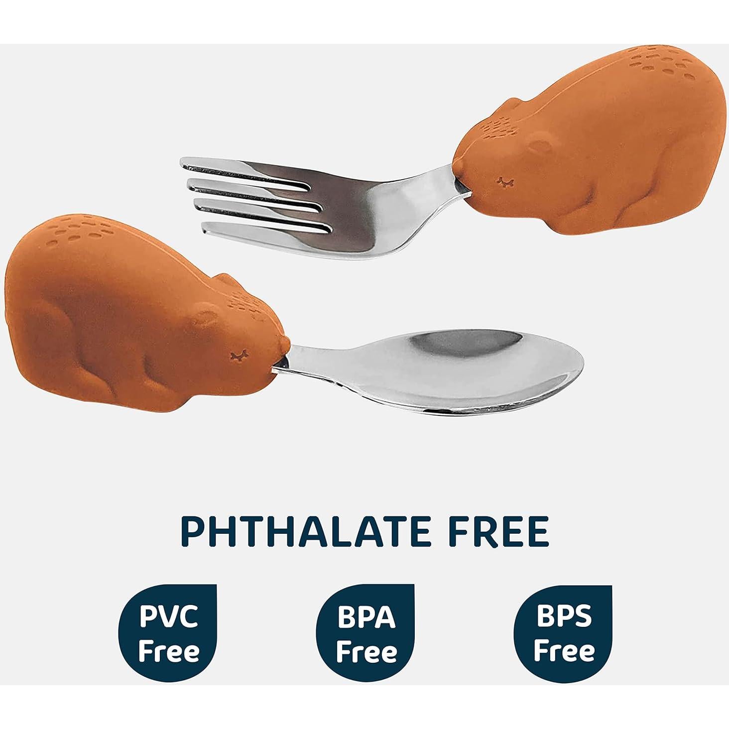 Set de Utensilios para Niños Tiny Twinkle - Cuchara y Tenedor Oso Canela