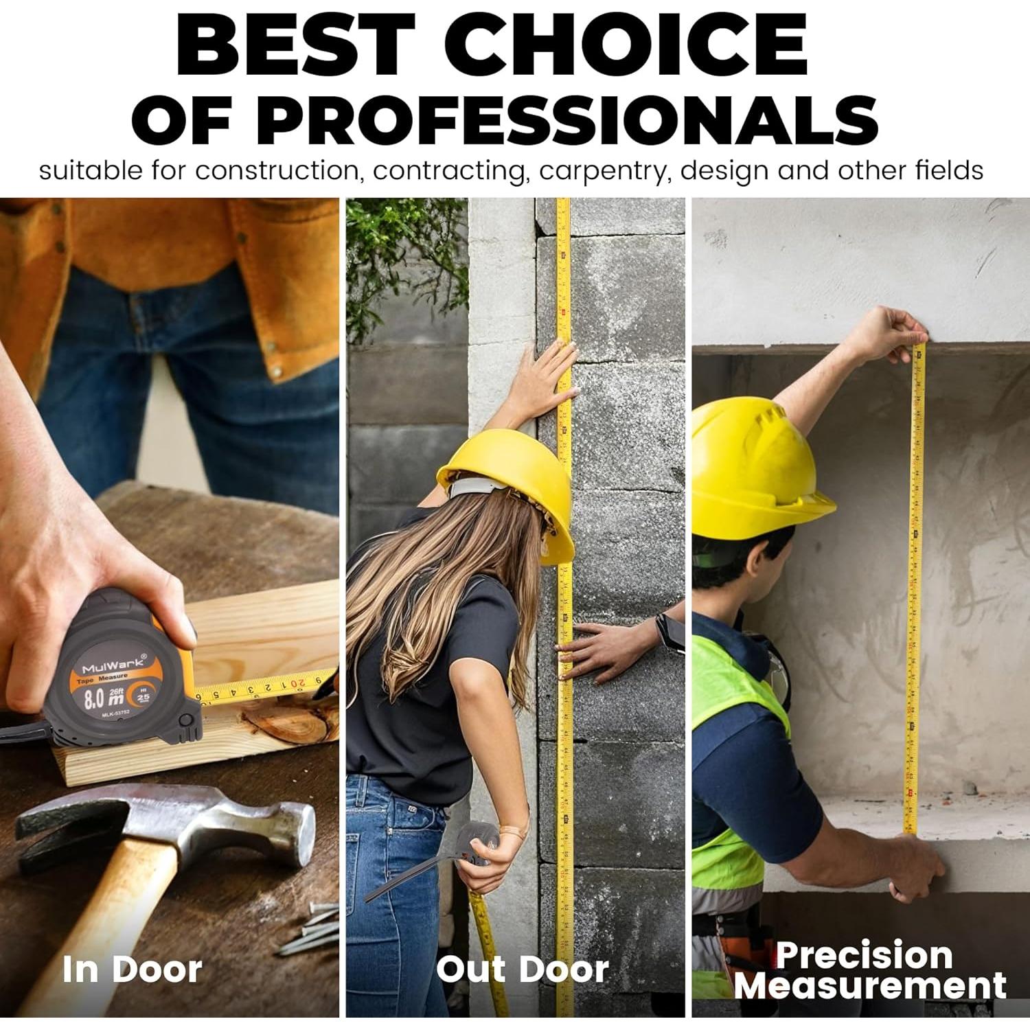 Cinta Métrica MulWark 8m con Gancho Magnético y Doble Cara