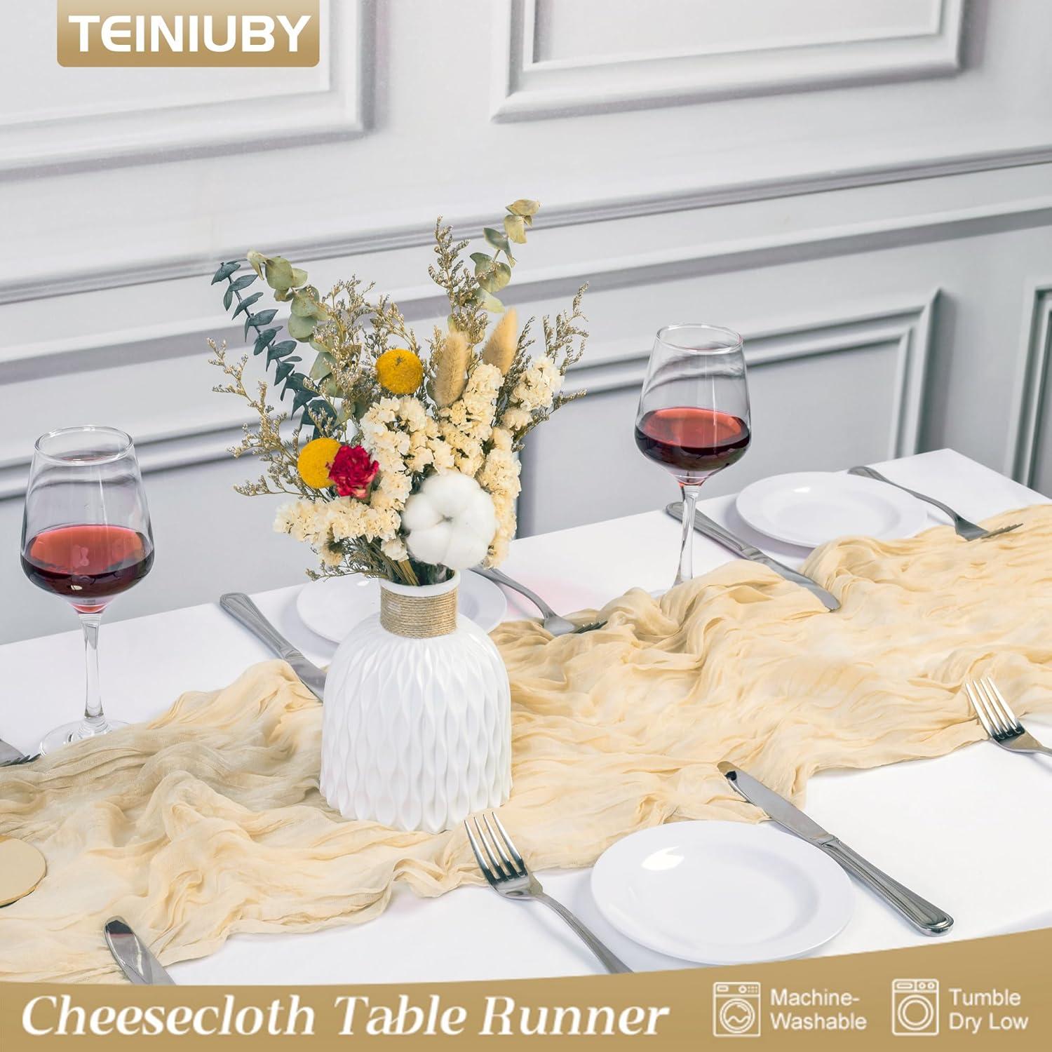 Caminito de Mesa de Gasa Beige Teiniuby 13 Pies (3.96 m) Rústico