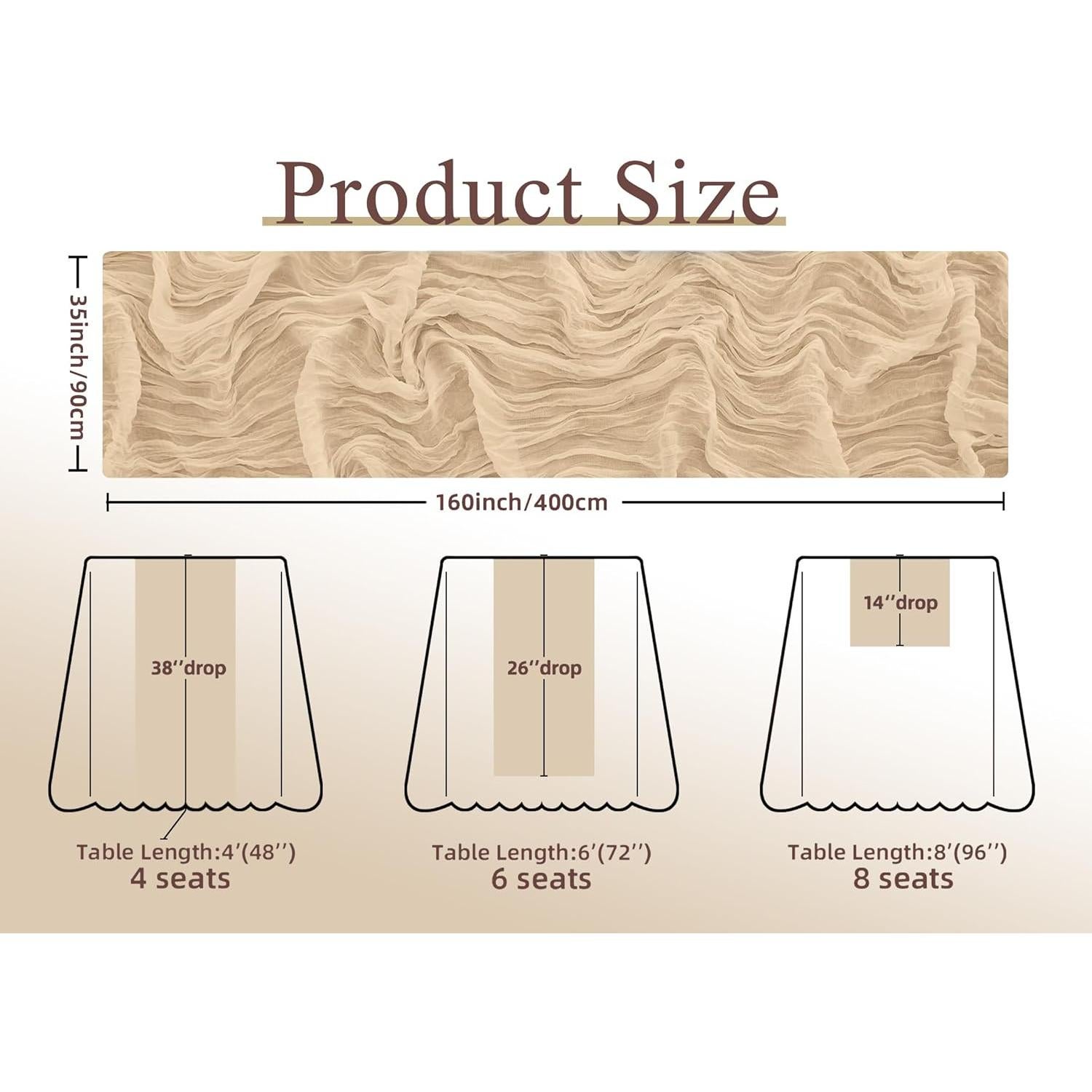 Caminito de Mesa de Gasa Beige Teiniuby 13 Pies (3.96 m) Rústico