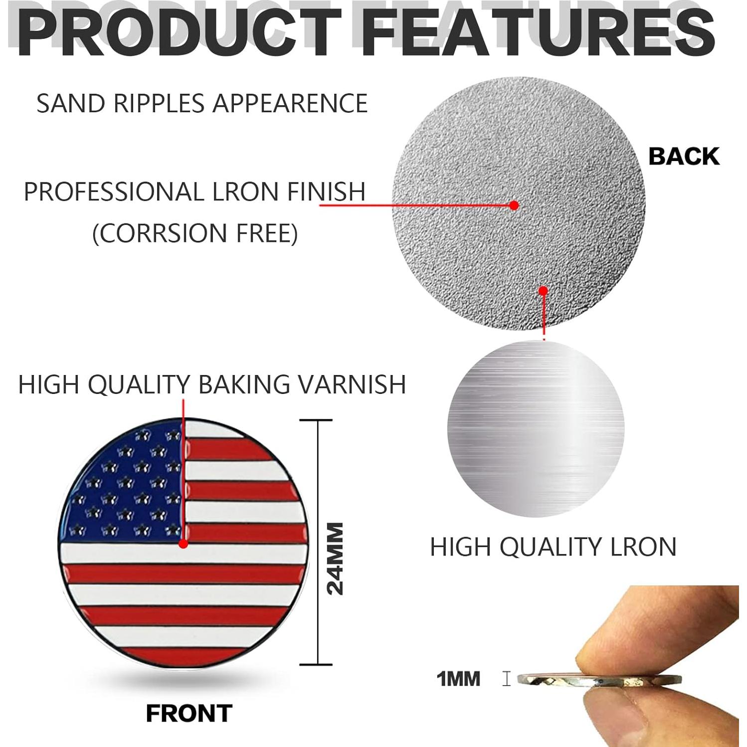 Marcadores de Pelotas de Golf Amy Sport 6 Pcs Bandera EE.UU.