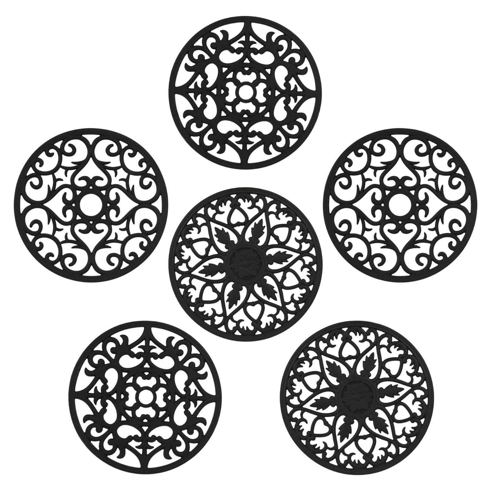 Trivetes de Silicona Kalsreui Set de 6 Redondos 20 cm Negros