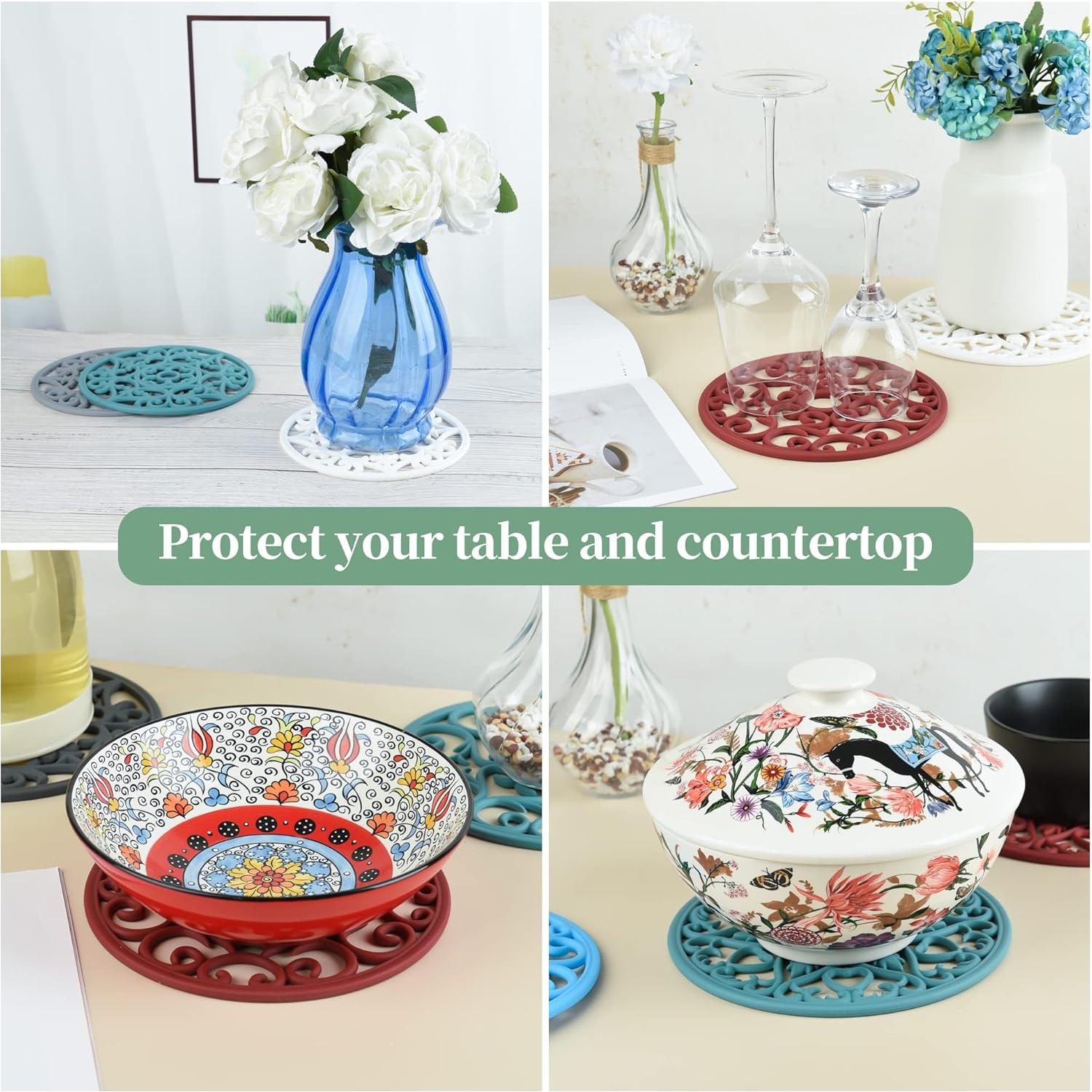 Trivetes de Silicona Kalsreui Set de 6 Redondos 20 cm Negros