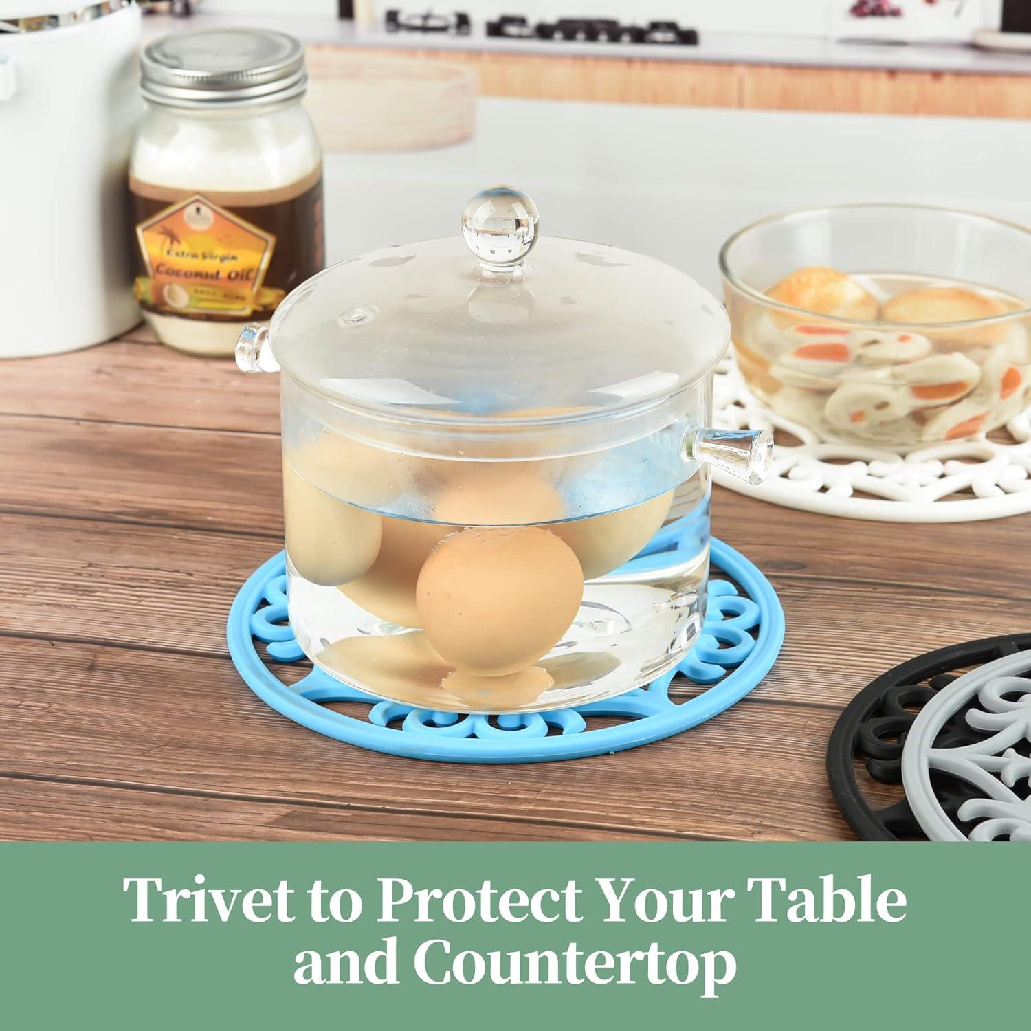 Trivetes de Silicona Kalsreui Set de 6 Redondos 20 cm Negros