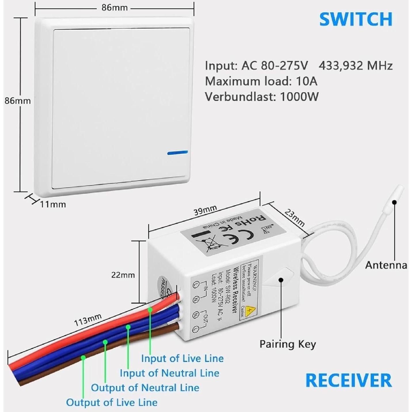 Kit Interruptor y Receptor Inalámbrico Thinkbee IP66 400m