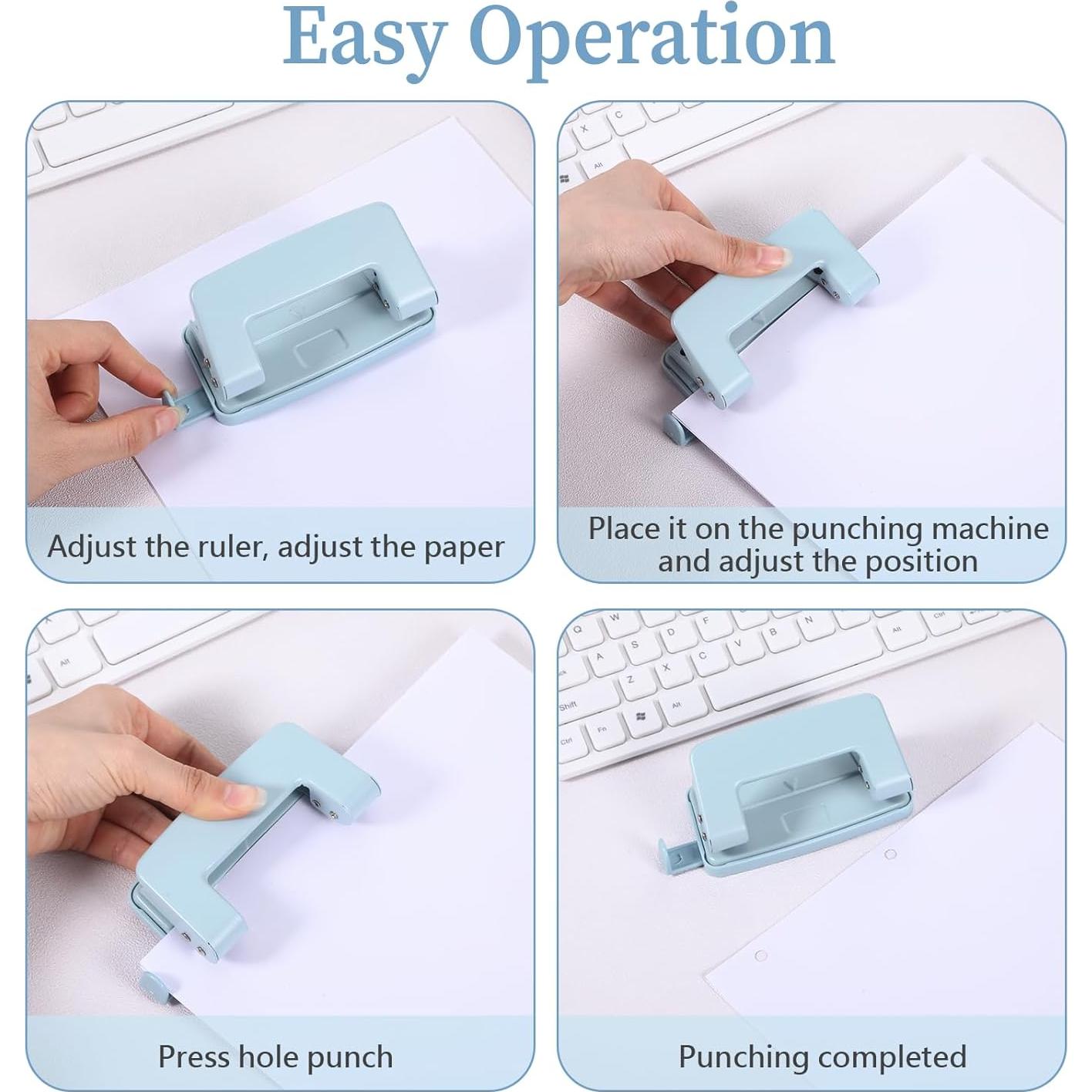 Perforadora de 2 Agujeros Jeqqinuz Azul para Carpeta - Doble Perforación 10 Hojas