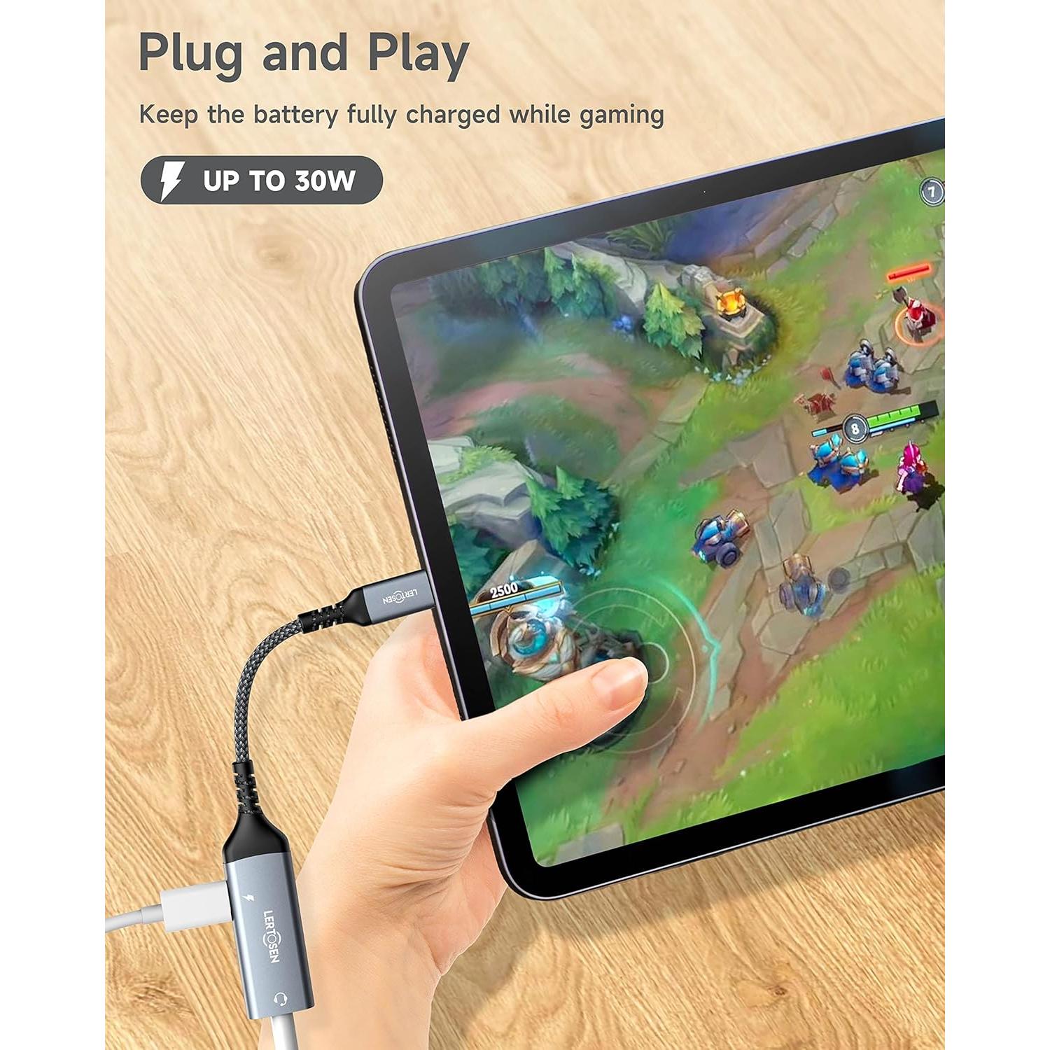 Adaptador USB C a 3.5mm LERTOSEN con Carga Rápida 60W