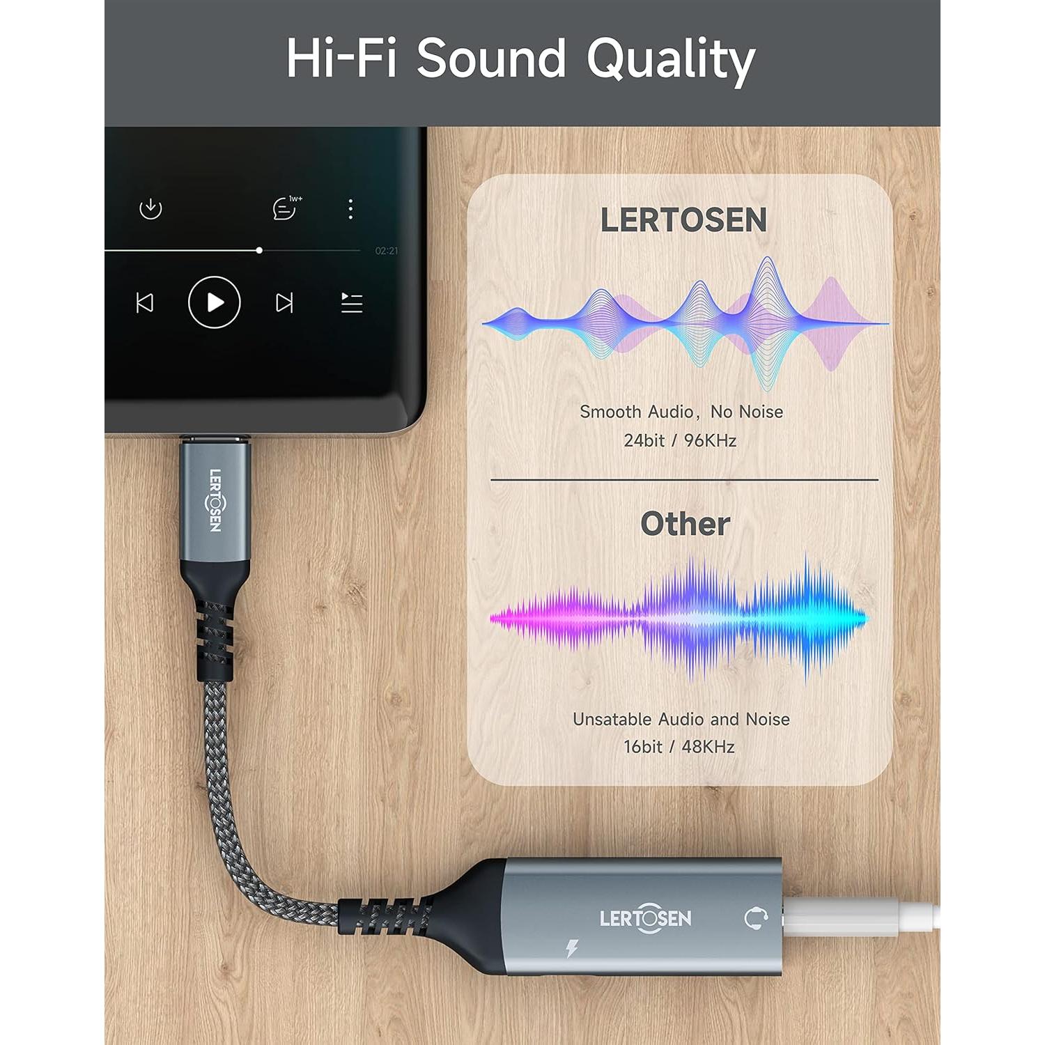 Adaptador USB C a 3.5mm LERTOSEN con Carga Rápida 60W