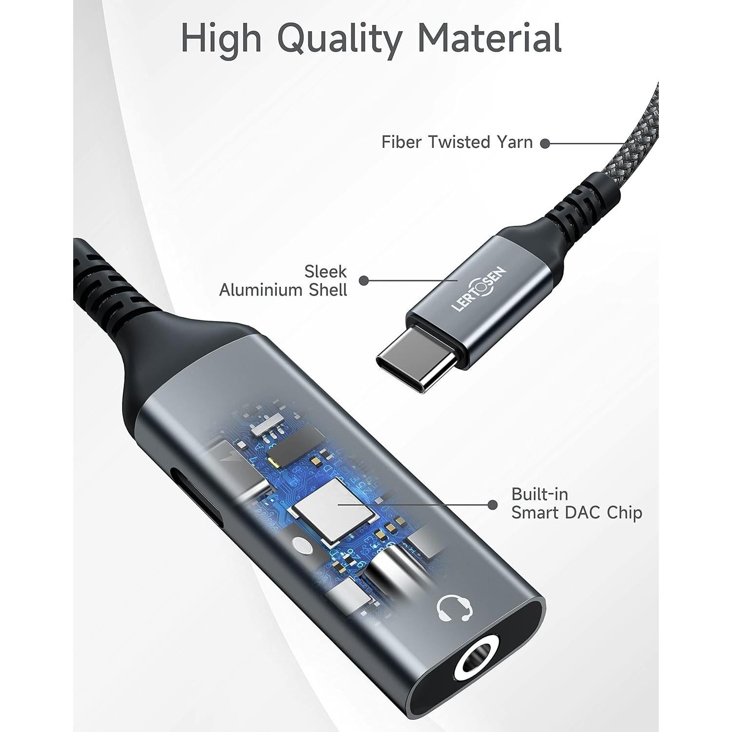Adaptador USB C a 3.5mm LERTOSEN con Carga Rápida 60W
