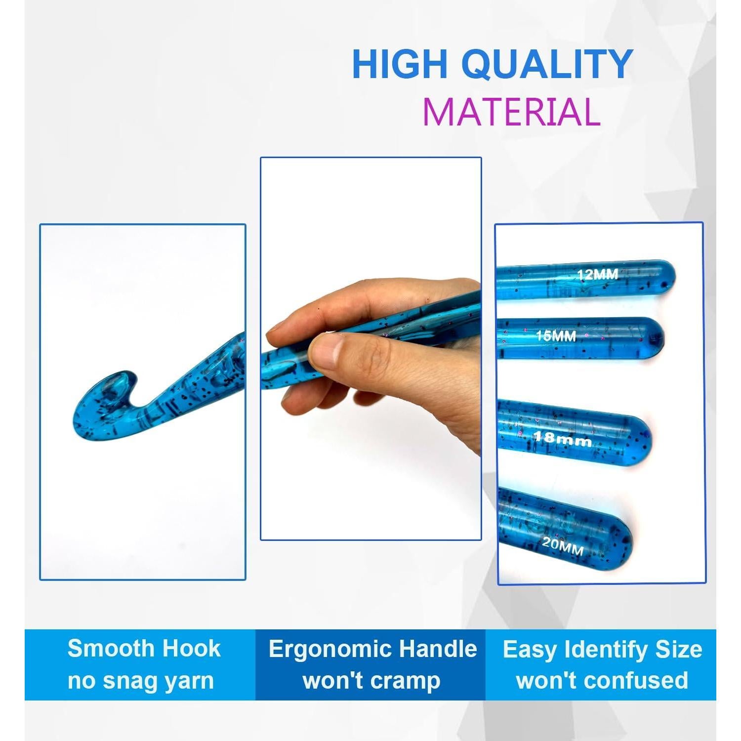 Conjunto de Ganchos de Crochet Grandes Weabetfu 24PCS Azul