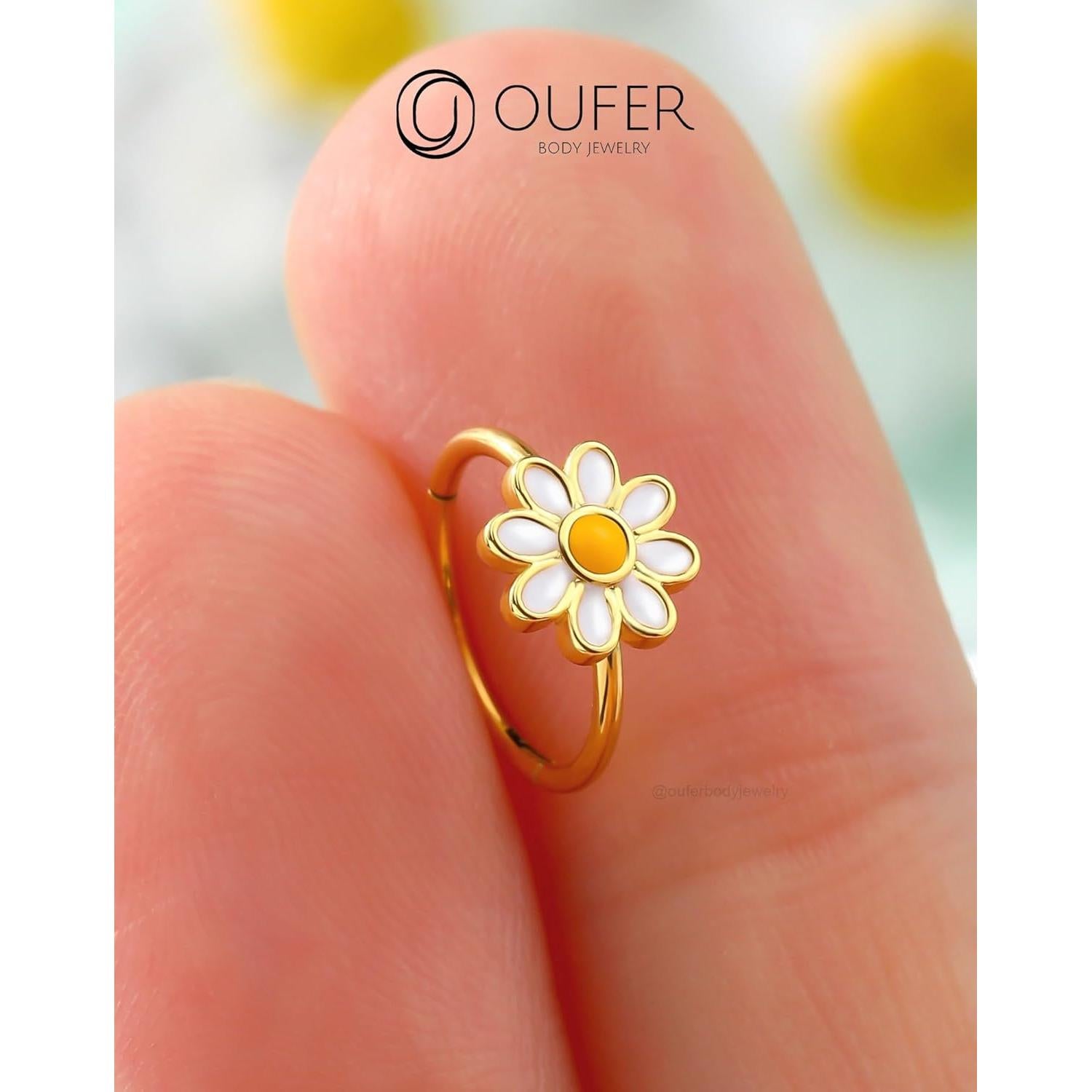 Anillo de Nariz OUFER 20G Oro Diseño Margarita 8mm Acero 316L