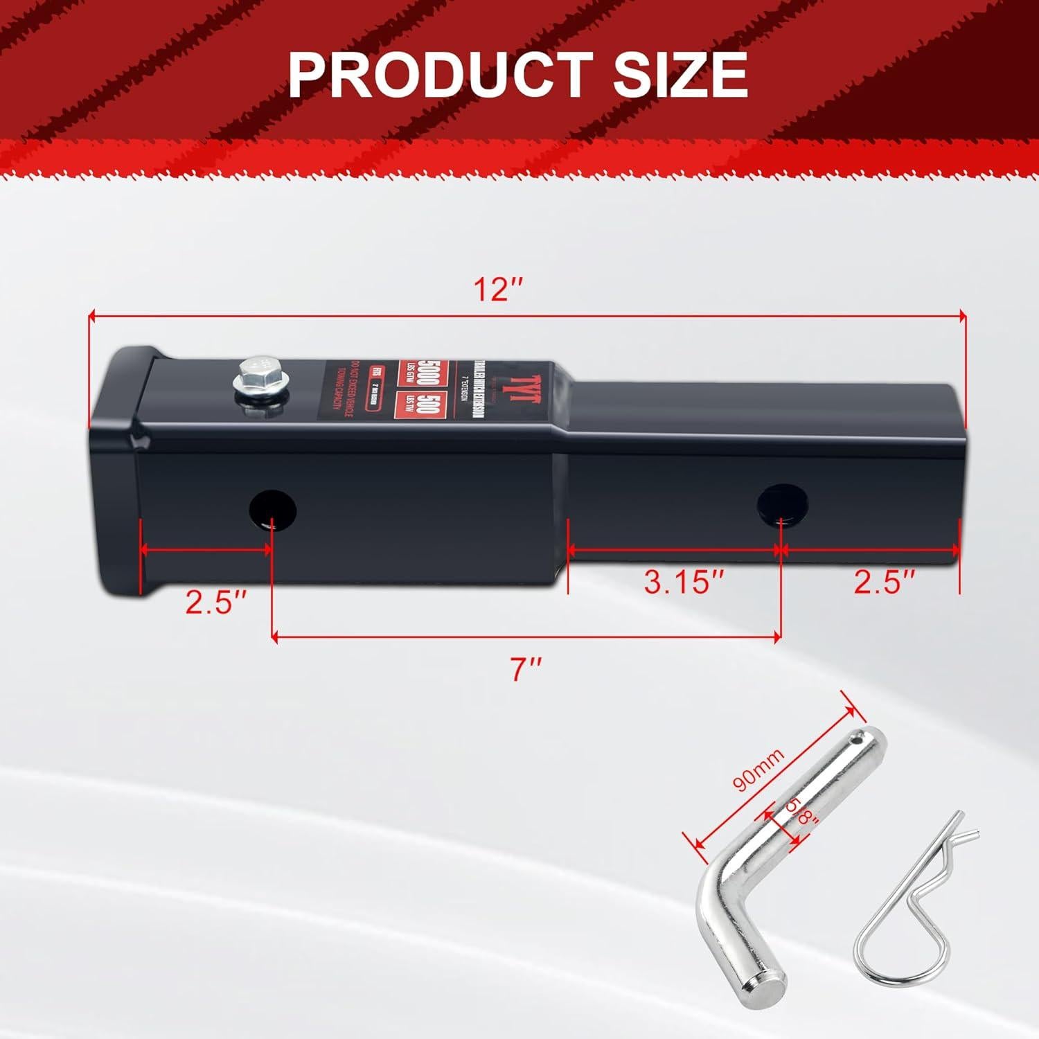Extensor de tubo de enganche TYT 7" (17.78 cm) 5000 lbs