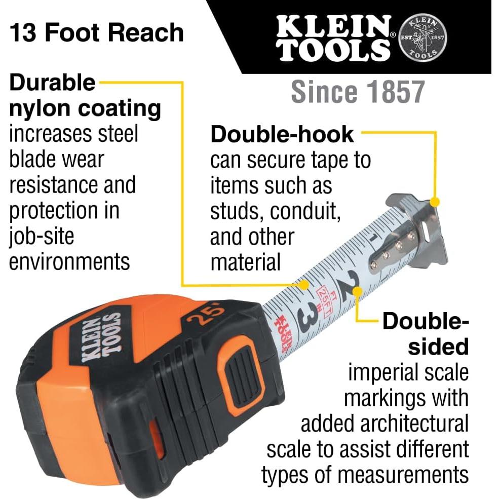 Cinta Métrica Klein Tools 9525 Doble Gancho 7.6 m