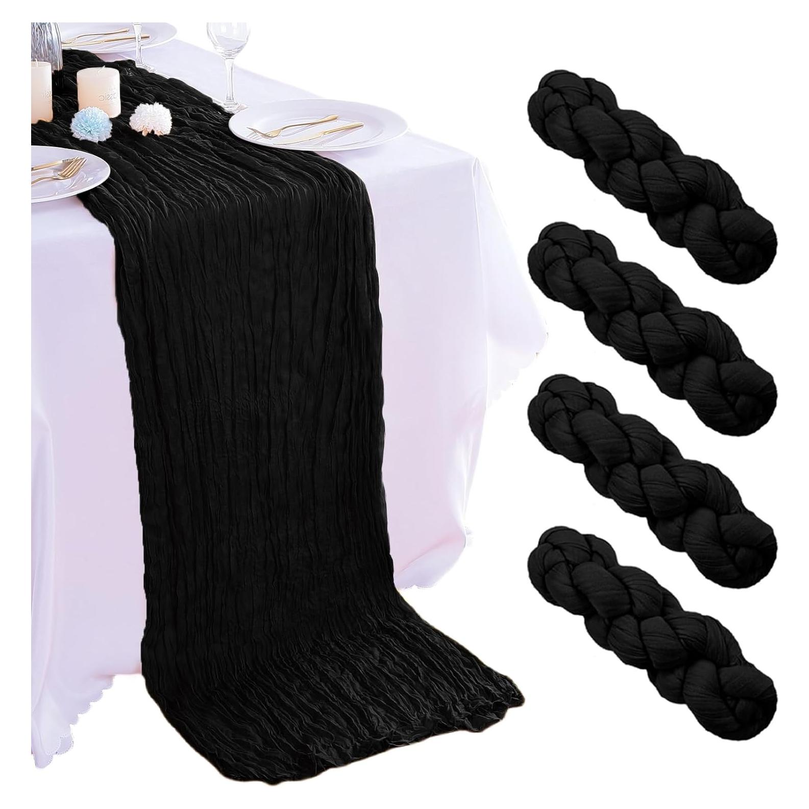 Paquete de 4 Caminos de Mesa de Gasa Negra 90x300 cm AIRIT LOVELY
