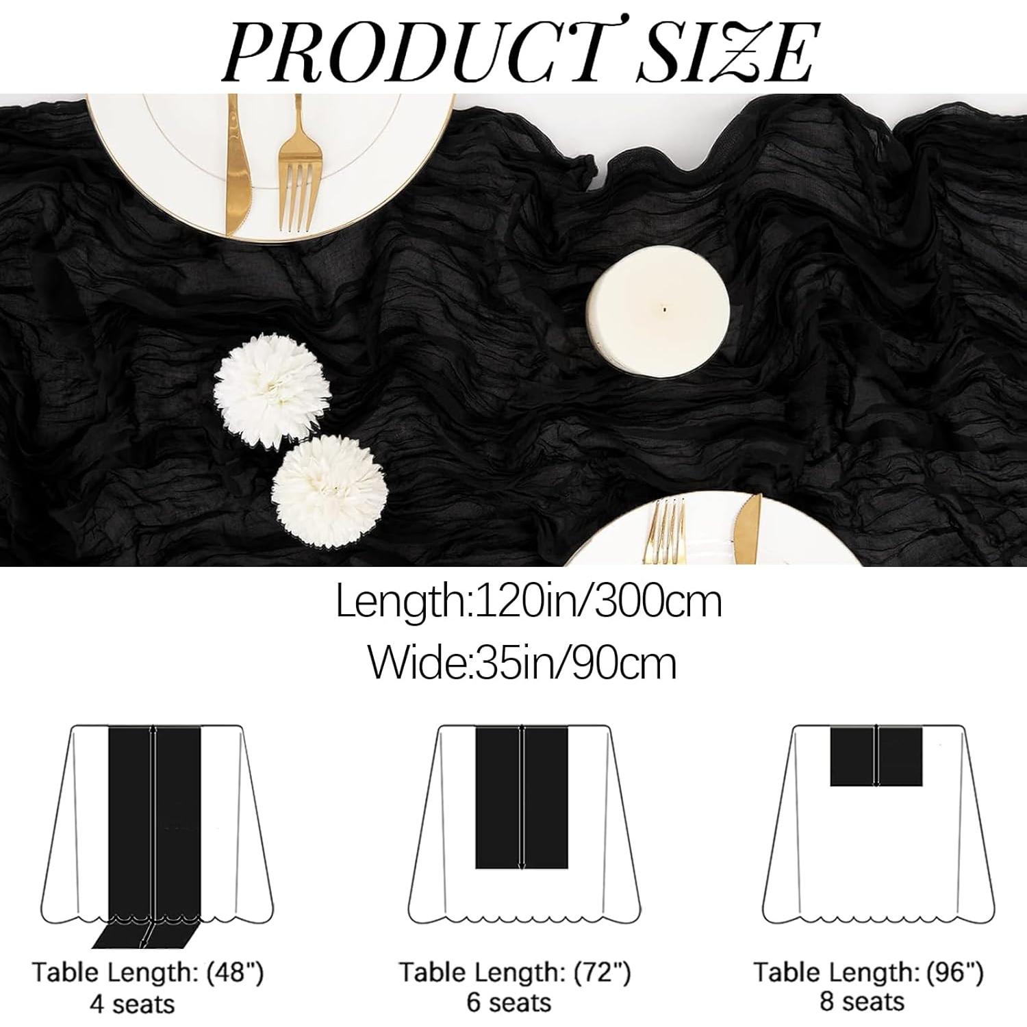 Paquete de 4 Caminos de Mesa de Gasa Negra 90x300 cm AIRIT LOVELY