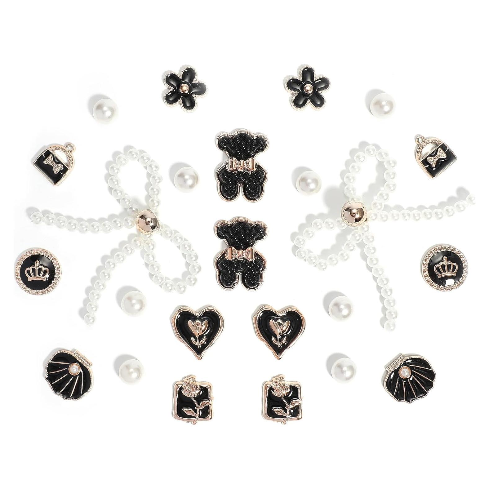 24 Piezas Encantos de Zapatos con Lazo de Perlas Brillantes