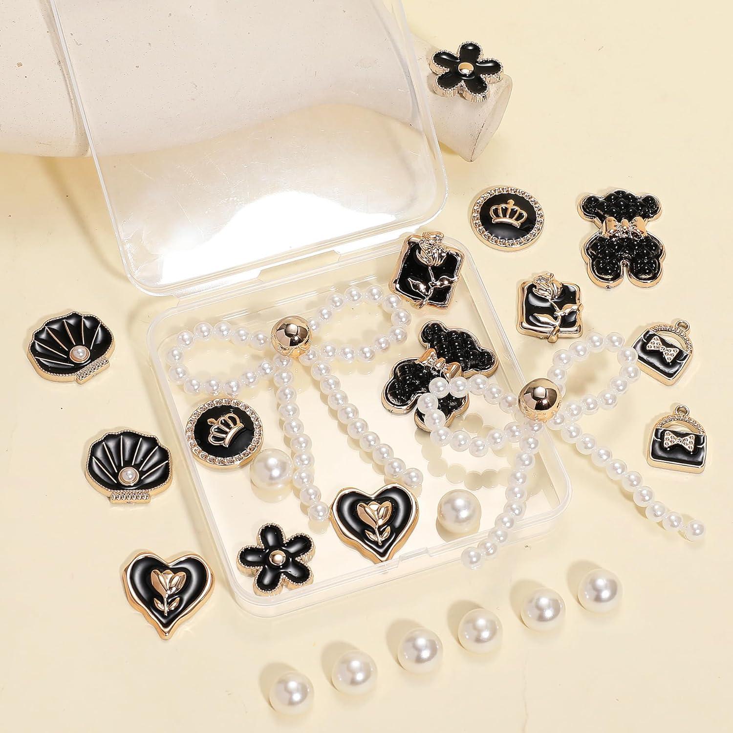 24 Piezas Encantos de Zapatos con Lazo de Perlas Brillantes