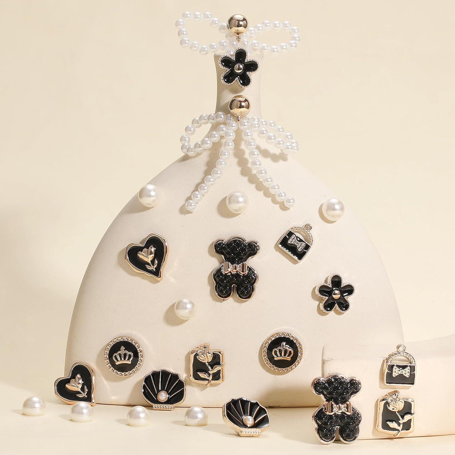 24 Piezas Encantos de Zapatos con Lazo de Perlas Brillantes