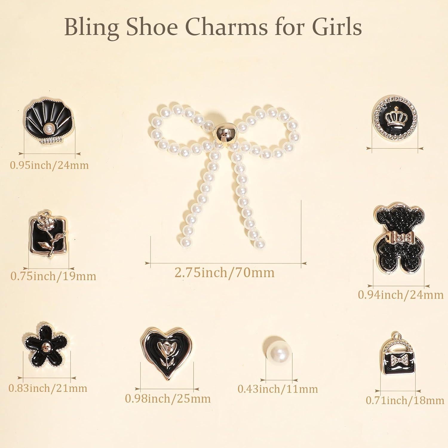 24 Piezas Encantos de Zapatos con Lazo de Perlas Brillantes