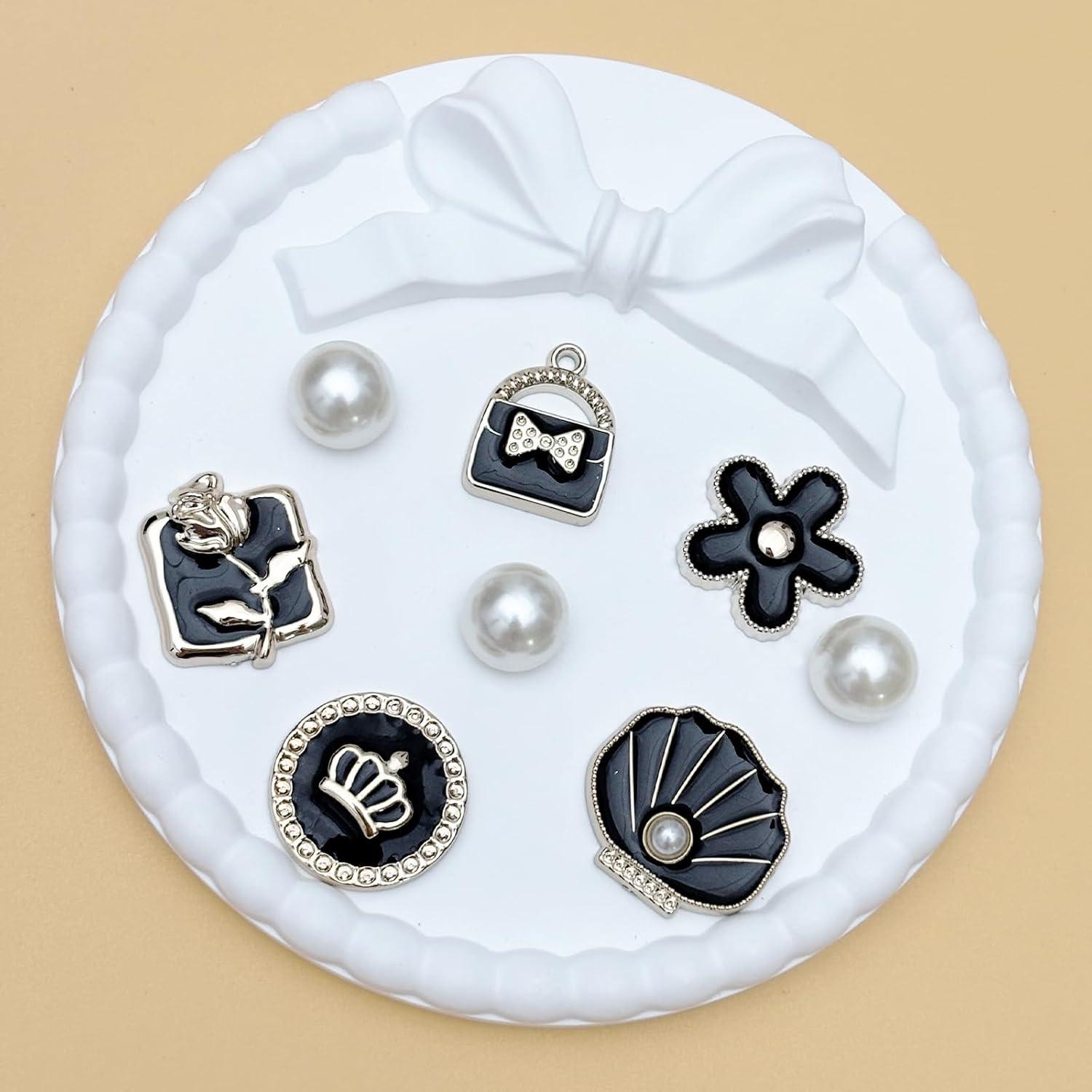 24 Piezas Encantos de Zapatos con Lazo de Perlas Brillantes