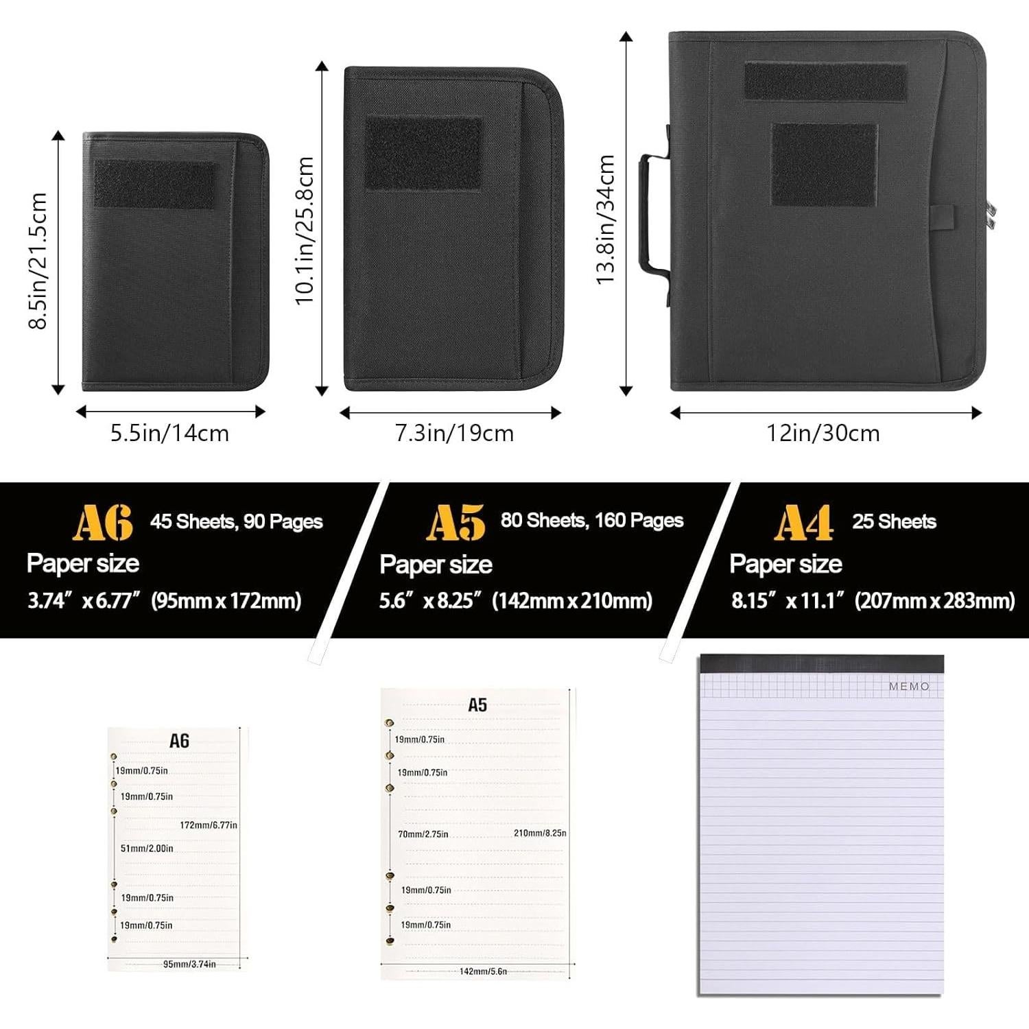 Carpeta Táctica KOSIBATE A5 Negra con 80 Hojas y Cremallera