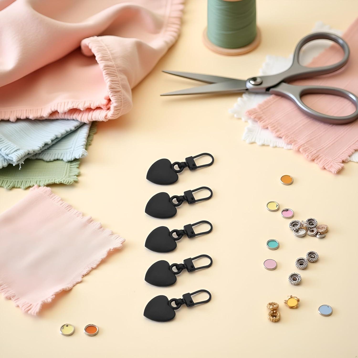 5 Piezas Tiradores de Cremallera Corazón Qintreesify Negro